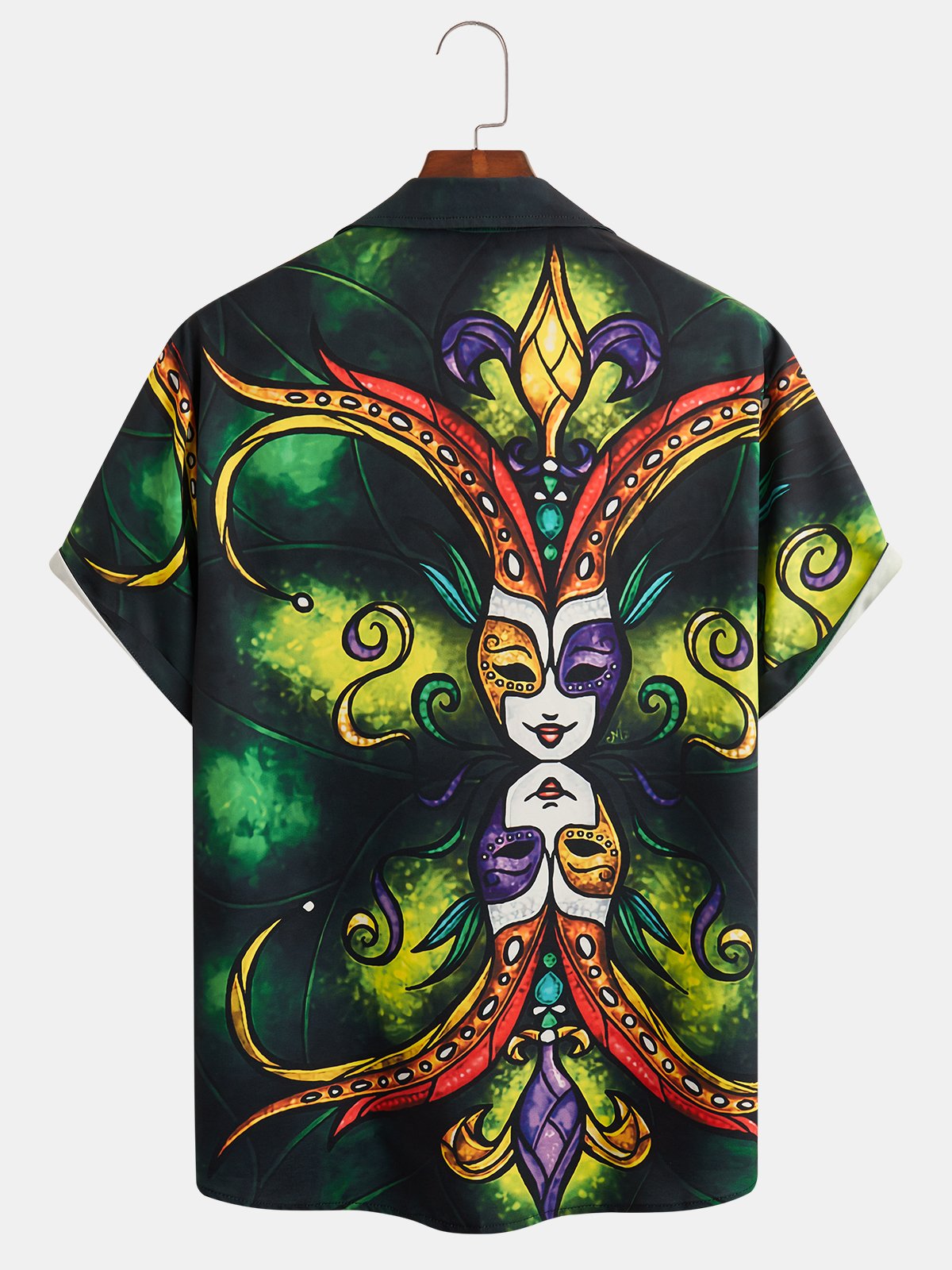 Mardi Gras Mask Chest Pocket Short Sleeve Casual Shirt