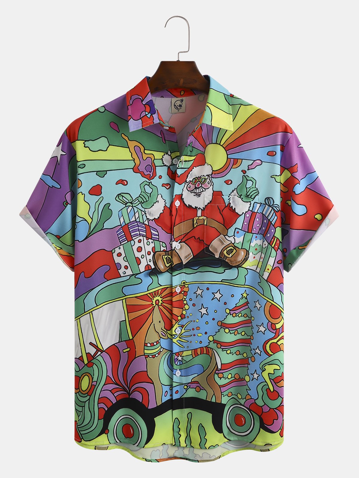 Hippie Christmas Chest Pocket Short Sleeve  Shirt