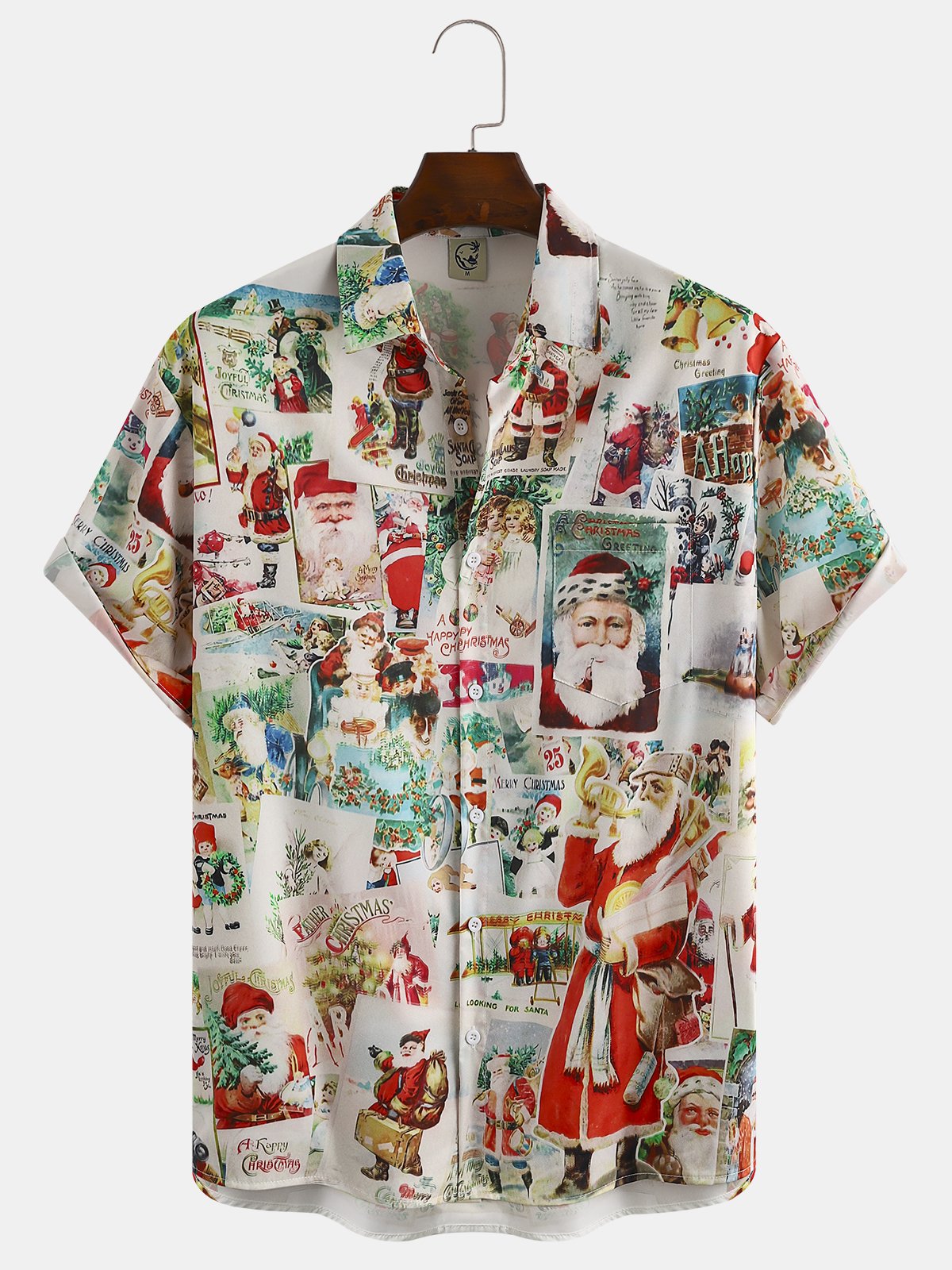 Men's Christmas Elements Santa Graphic Print Short Sleeve Shirt