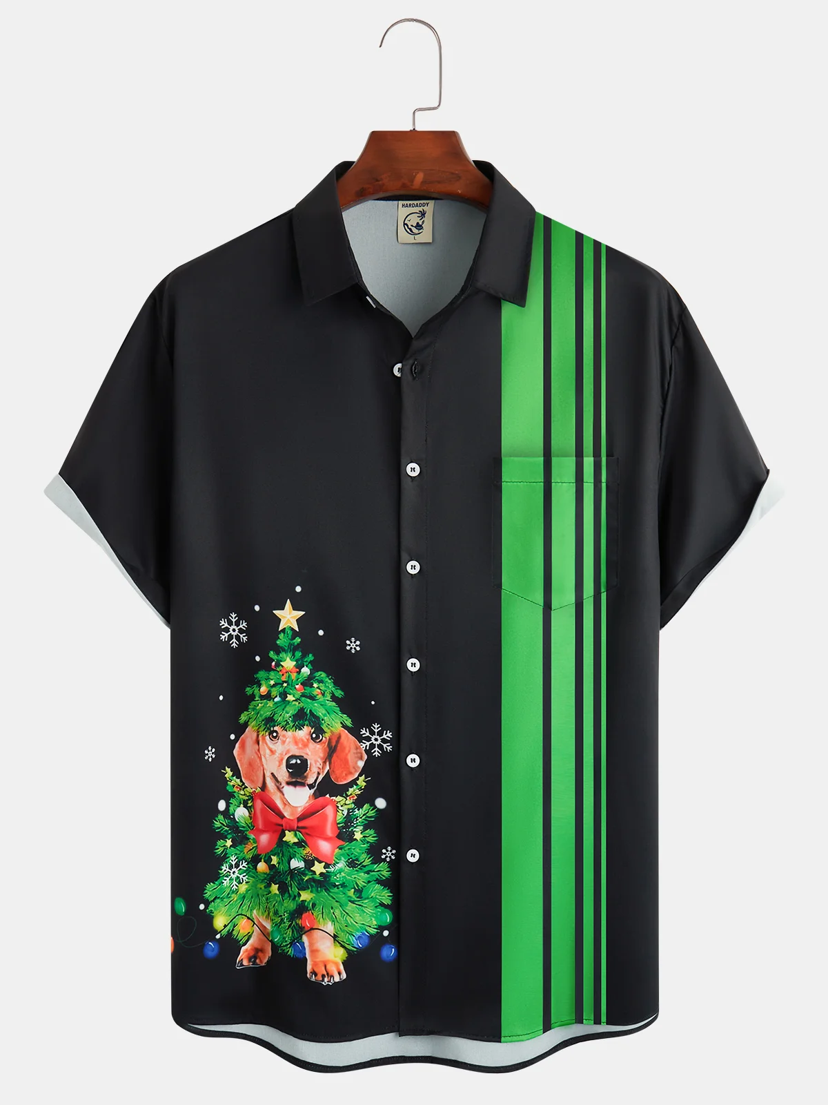 Christmas  Dog Chest Pocket Short Sleeve Casual Shirt