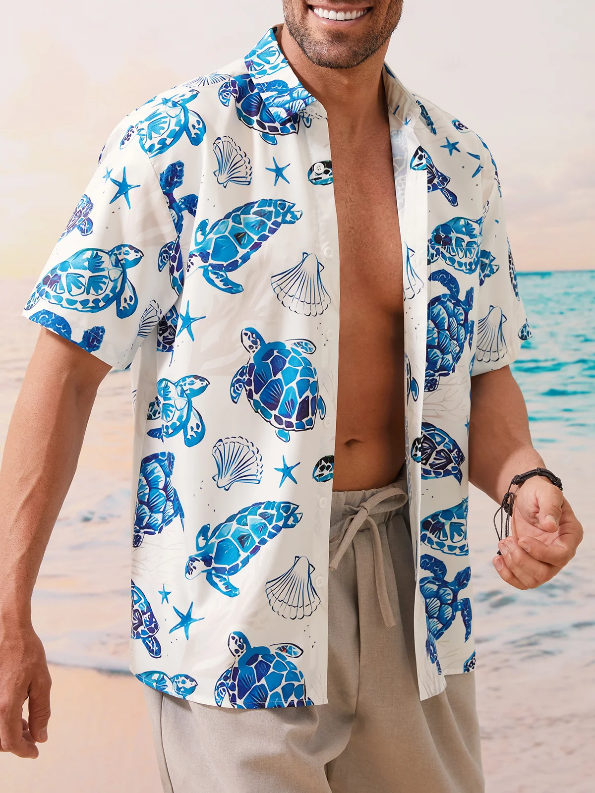 Hardaddy Sea Turtle Chest Pocket Short Sleeve Hawaiian Shirt