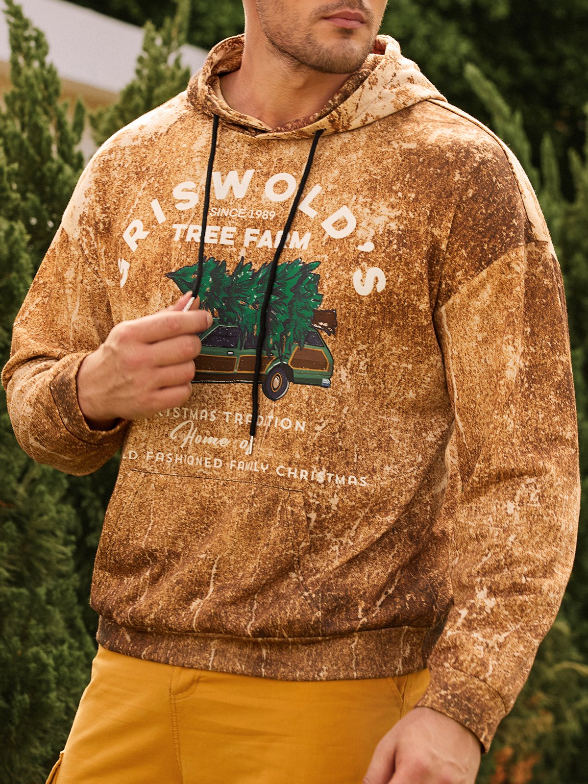 Men's Christmas Elements Christmas Tree Car Graphic Print Long Sleeve Sweatshirt