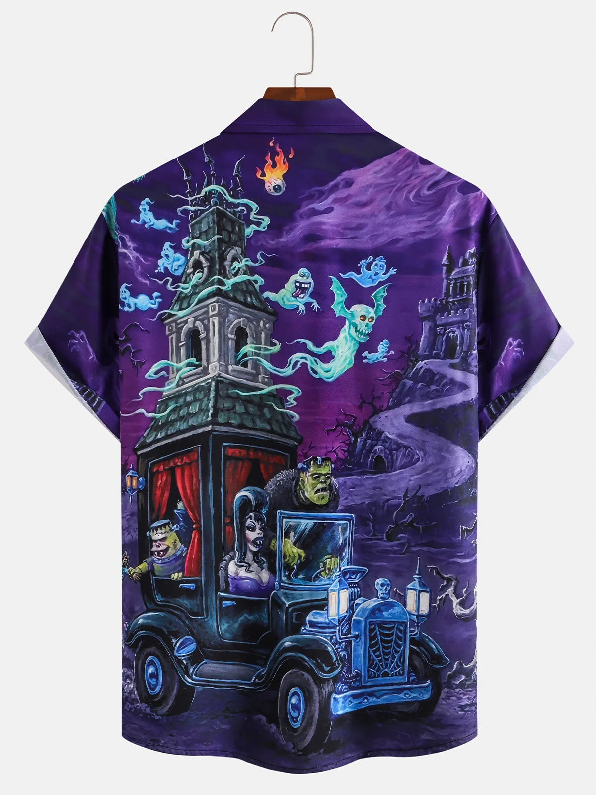 Men's Halloween Print Casual Short Sleeve Shirt with Chest Pocket