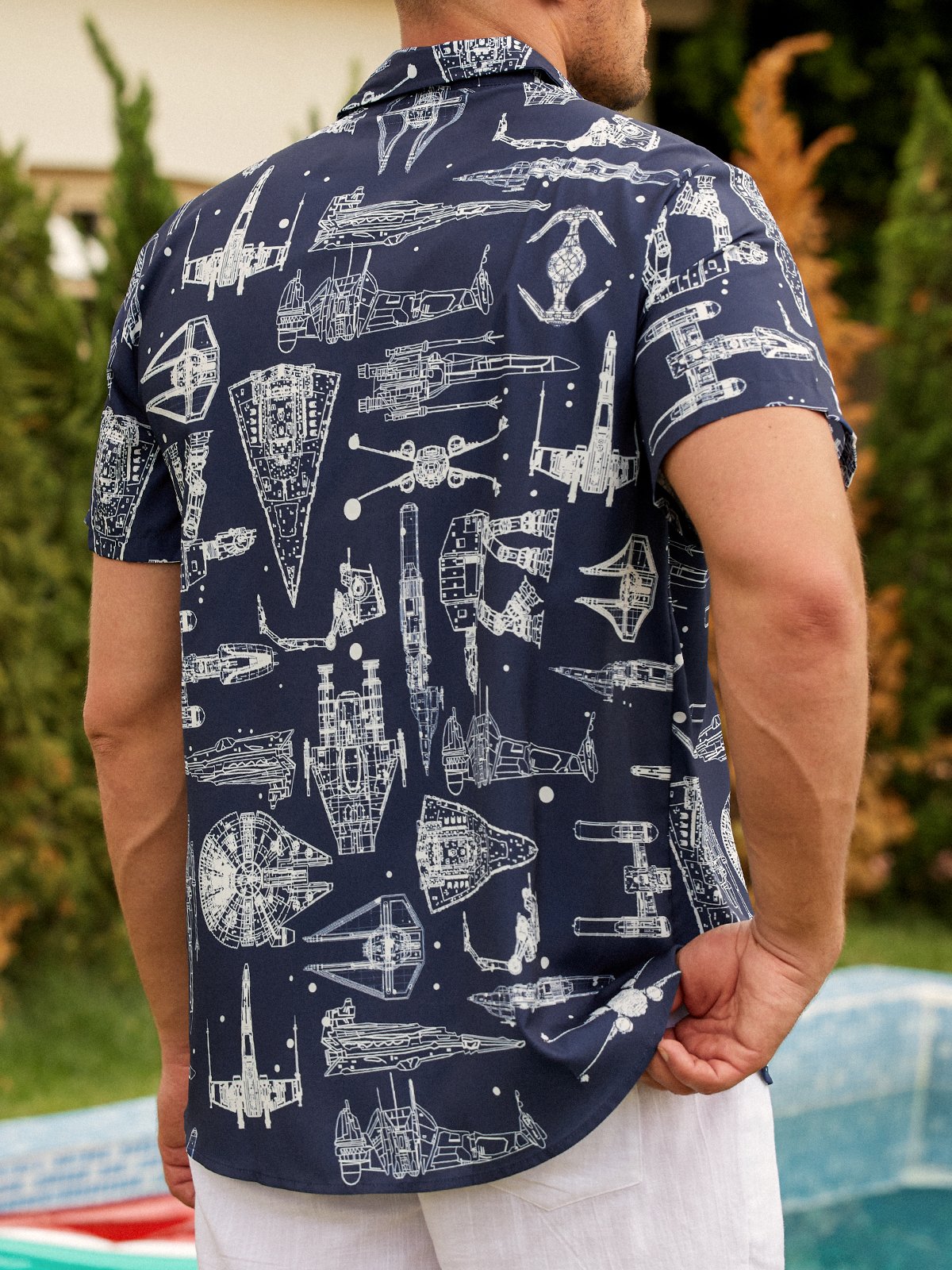 Hardaddy Mens Aerospace Machine Print Casual Breathable Short Sleeve Hawaiian Shirt