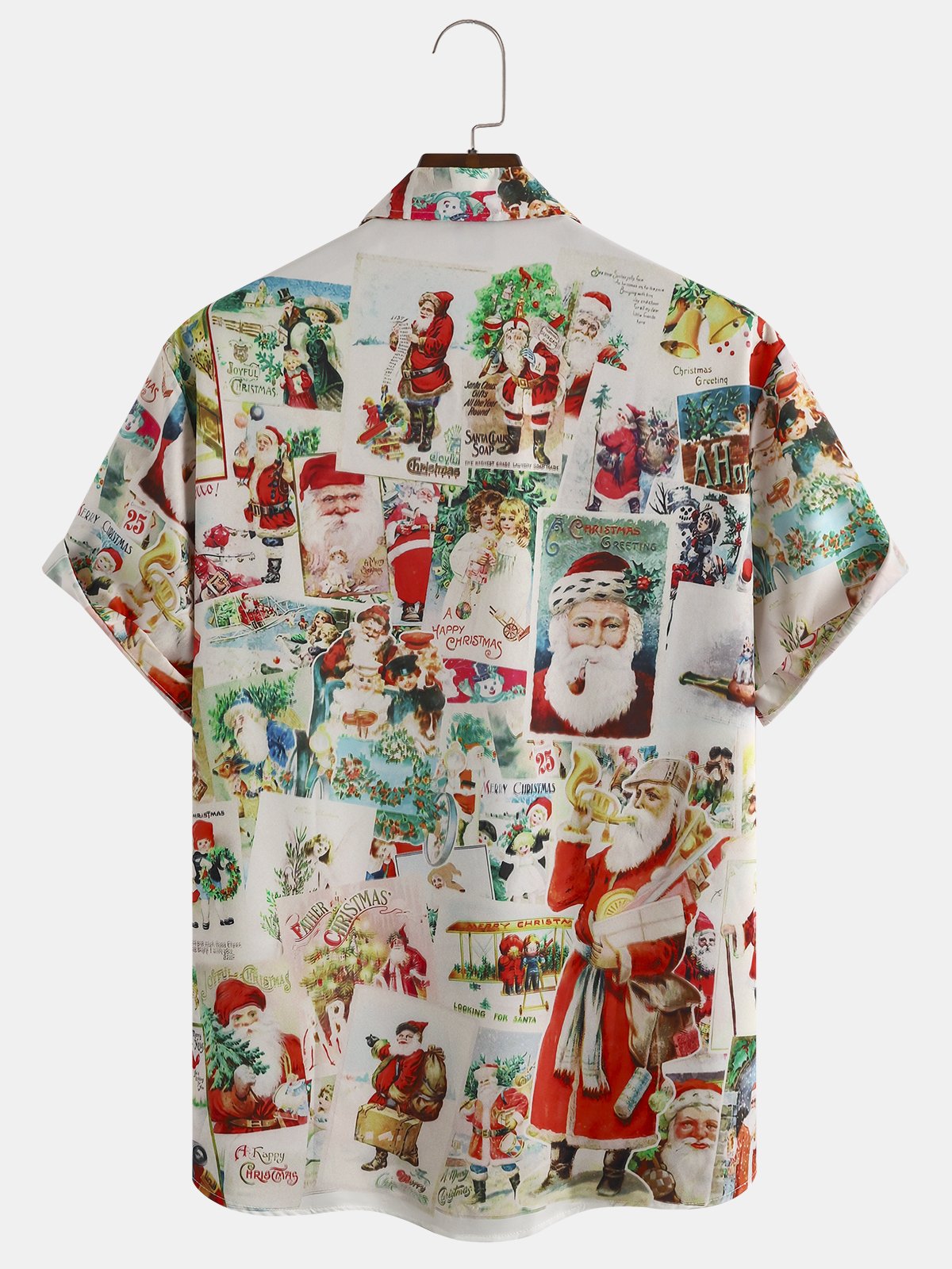 Men's Christmas Elements Santa Graphic Print Short Sleeve Shirt