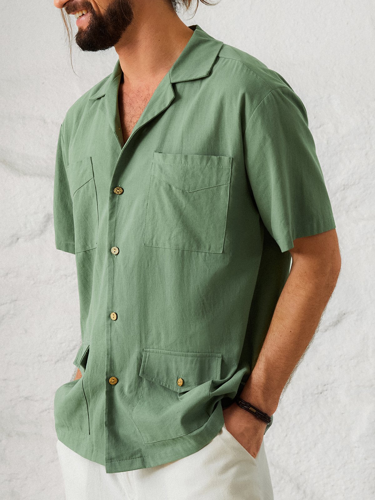 Hardaddy Cotton Linen Style American Casual Basic Linen Shirt