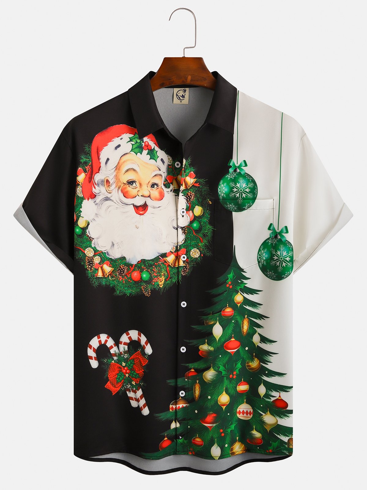 Men's Christmas Print Casual Breathable Pocket Short Sleeve Shirt