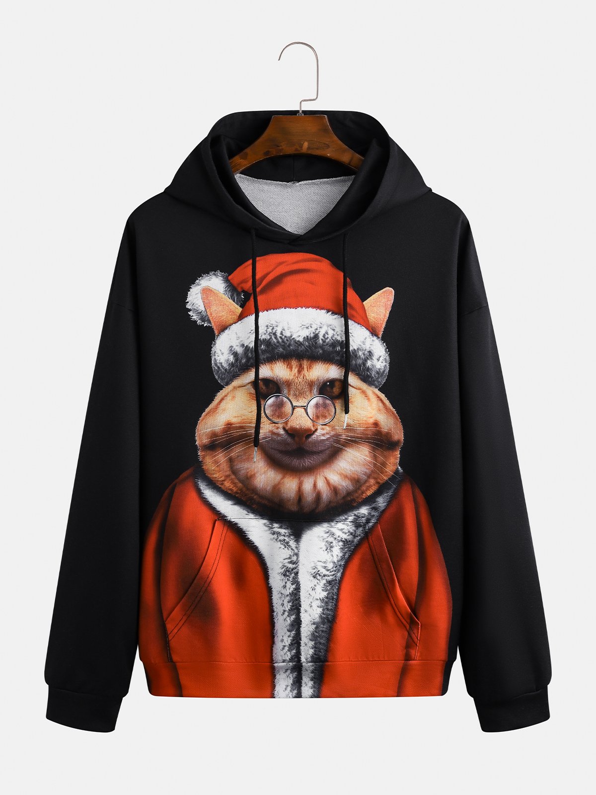 Men's Christmas Elements Cat Graphic Print Hoodie