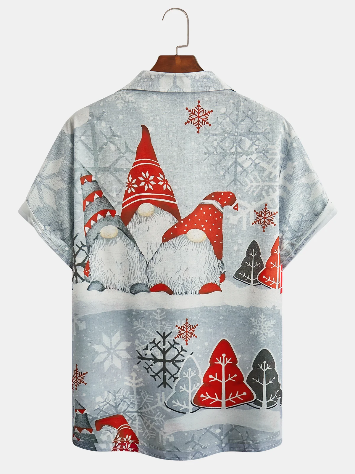 Christmas Gnomes Chest Pocket Short Sleeve Casual Shirt