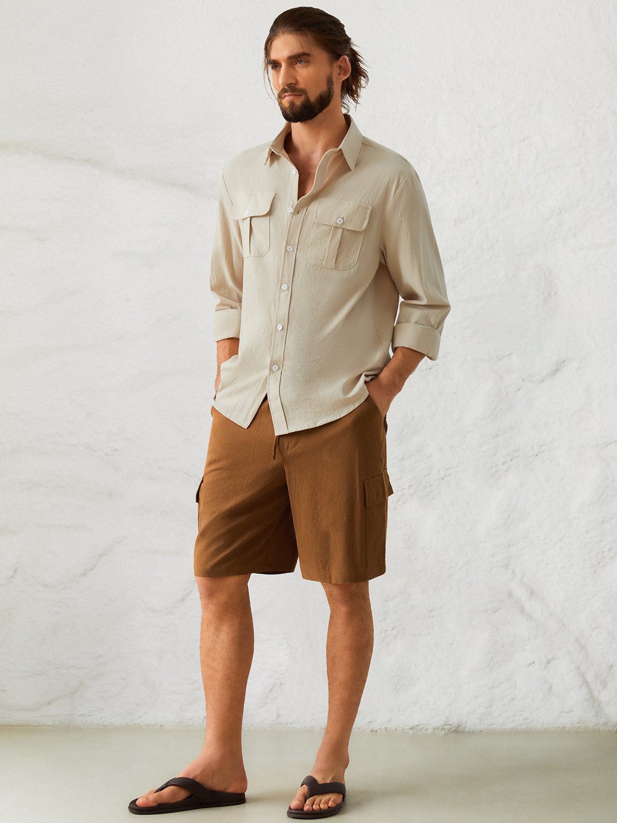 Cotton and Linen Style American Solid Color Basic Versatile Linen Shirt