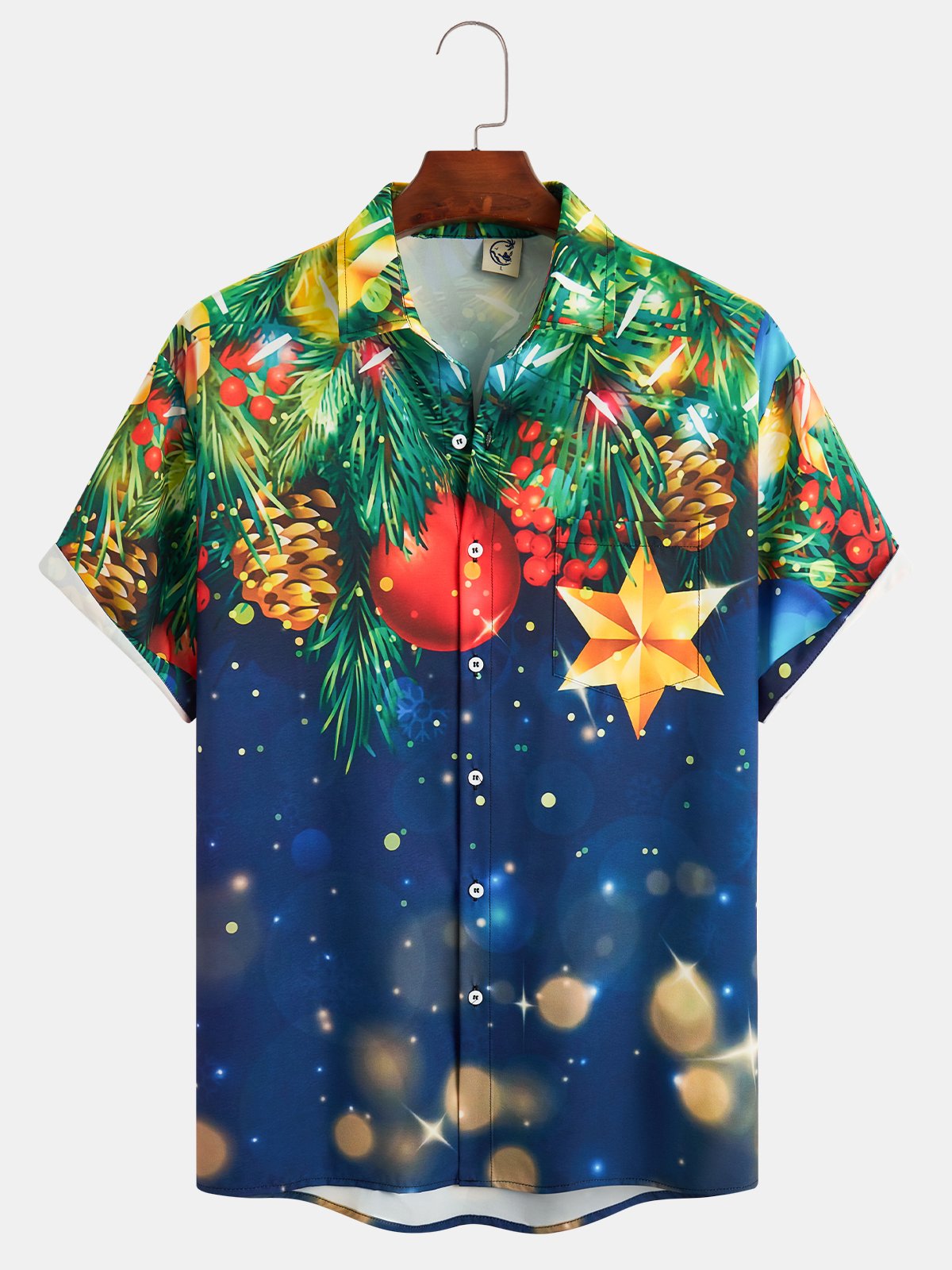 Christmas Chest Pocket Short Sleeve Casual Shirt