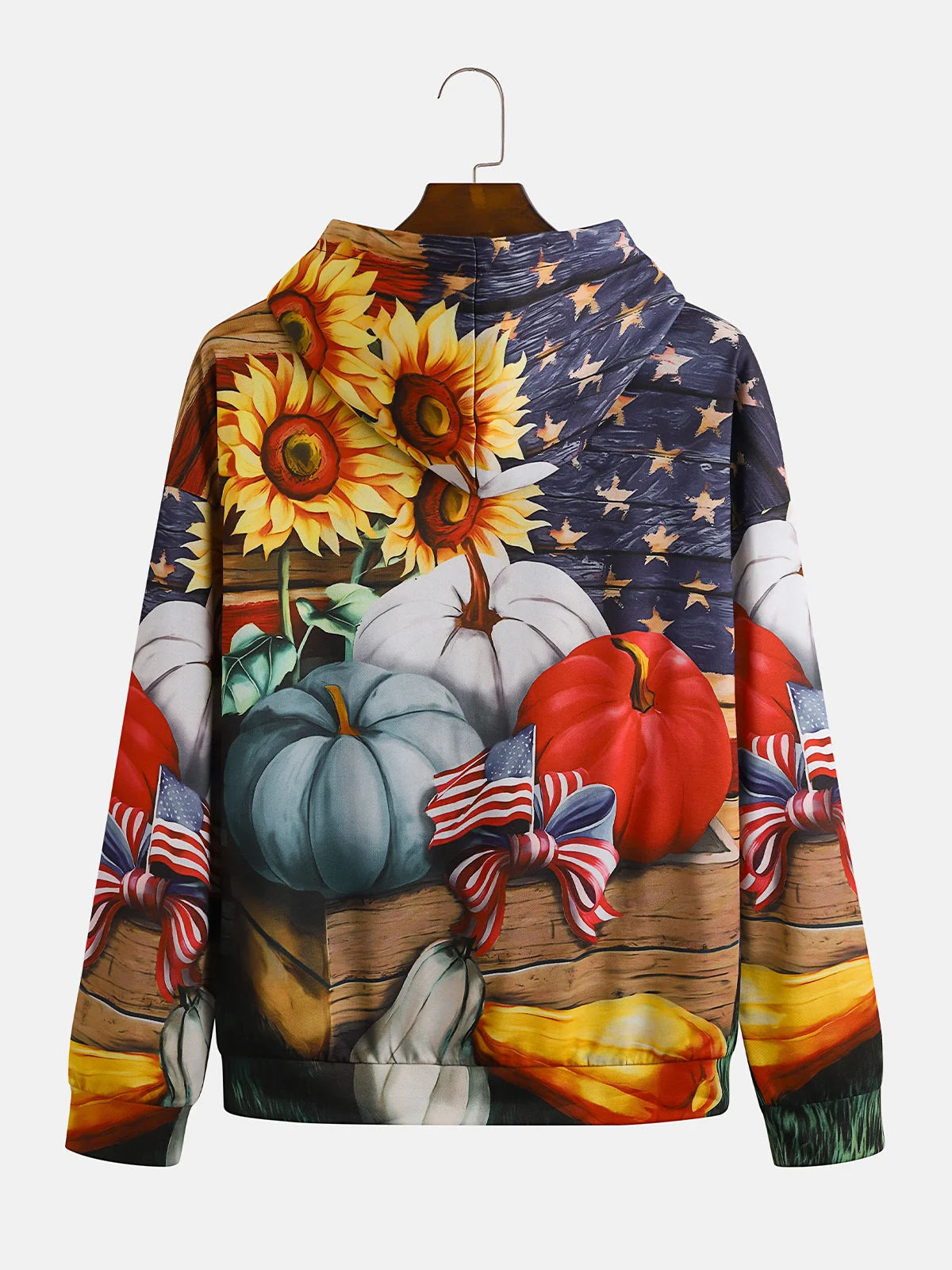 Men's Thanksgiving American Flag Pumpkin Graphic Print Hoodie