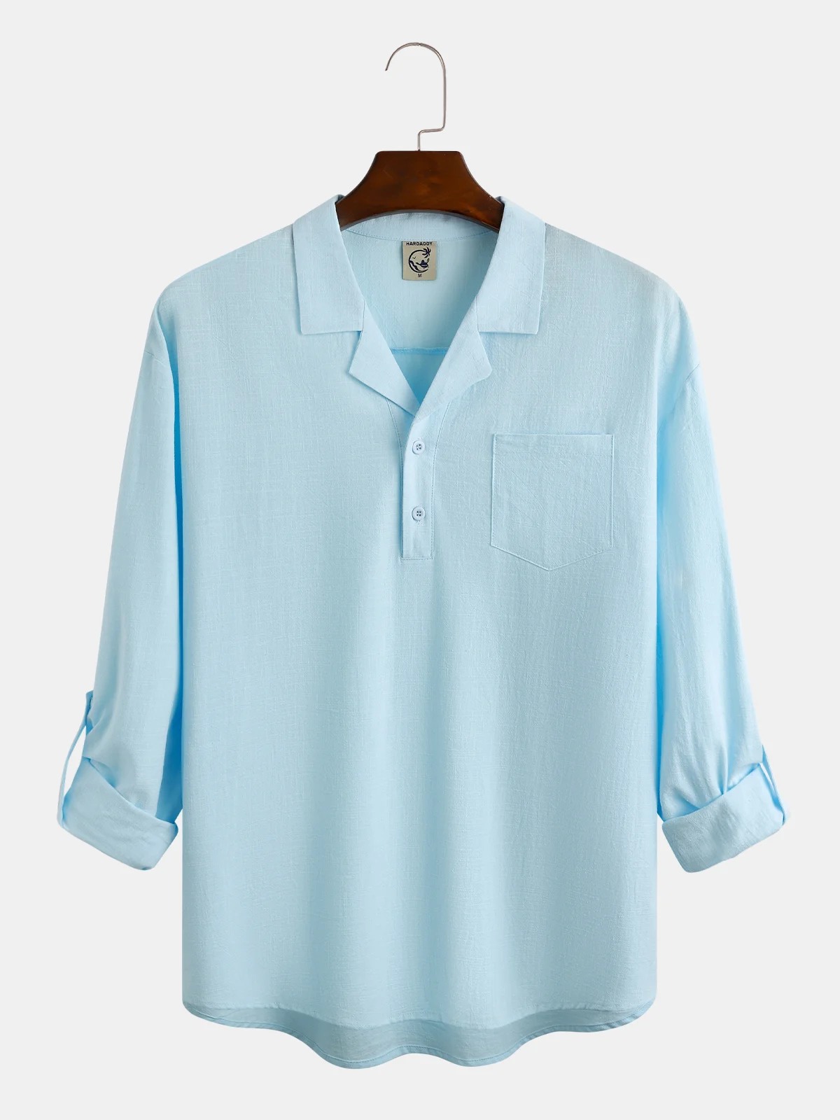 Plain Cotton Rolled Up Sleeves Long Sleeve Shirt.