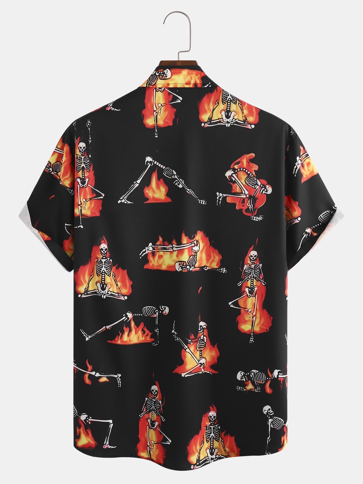 Men's Halloween Skull Print Short Sleeve Hawaiian Shirt with Chest Pocket