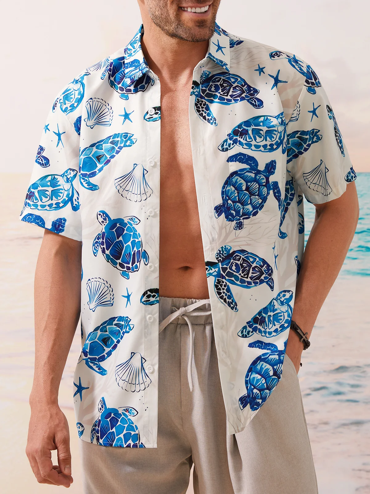 Hardaddy Sea Turtle Chest Pocket Short Sleeve Hawaiian Shirt