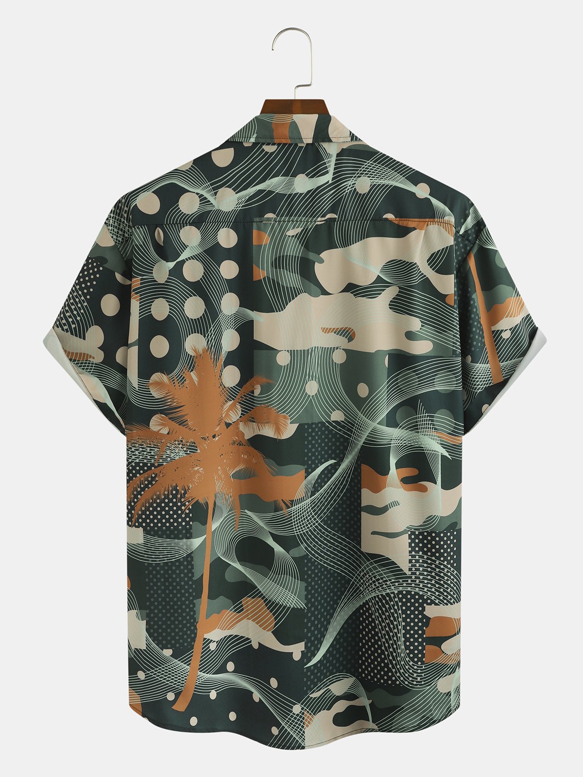 Men's Coconut Tree Floral Camo Print Casual Fabric Fashion Pocket Hawaiian Lapel Short Sleeve Shirt
