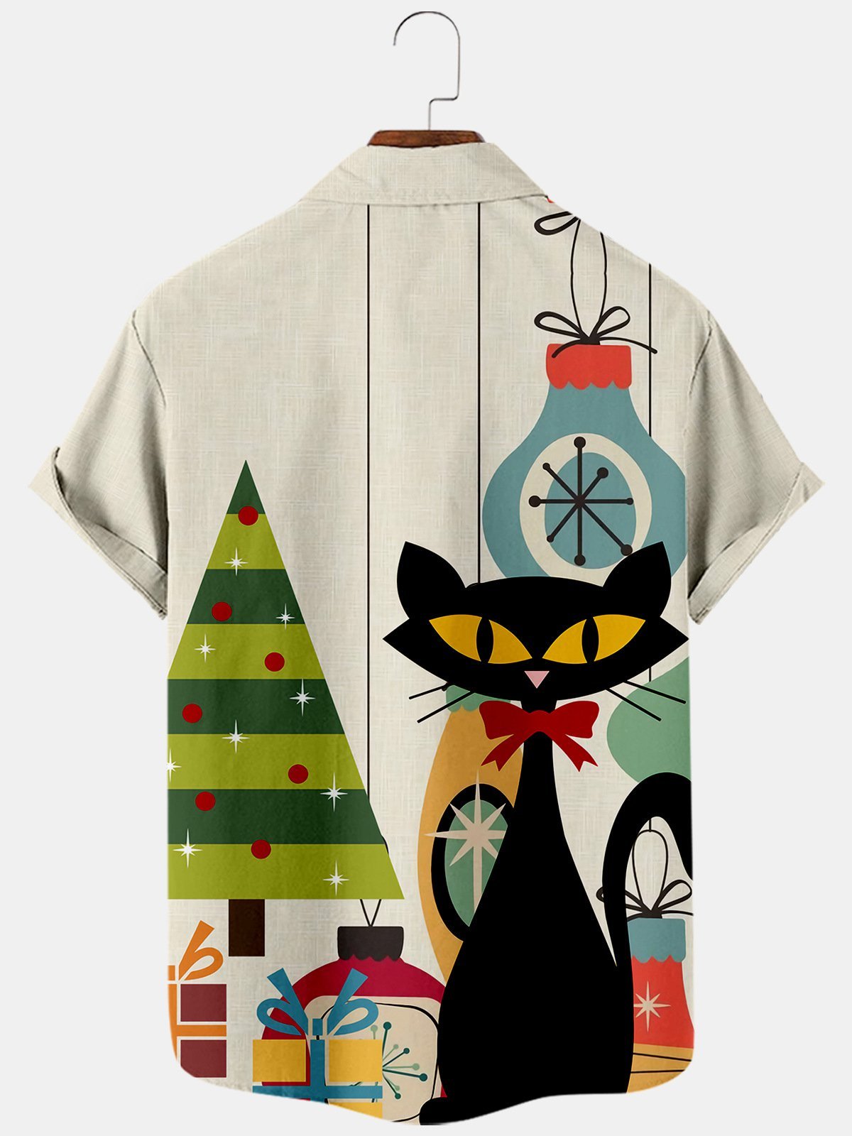 Chistmas Graphic Gift Kitten Short Sleeve Shirt Collar Christmas Shirts & Tops