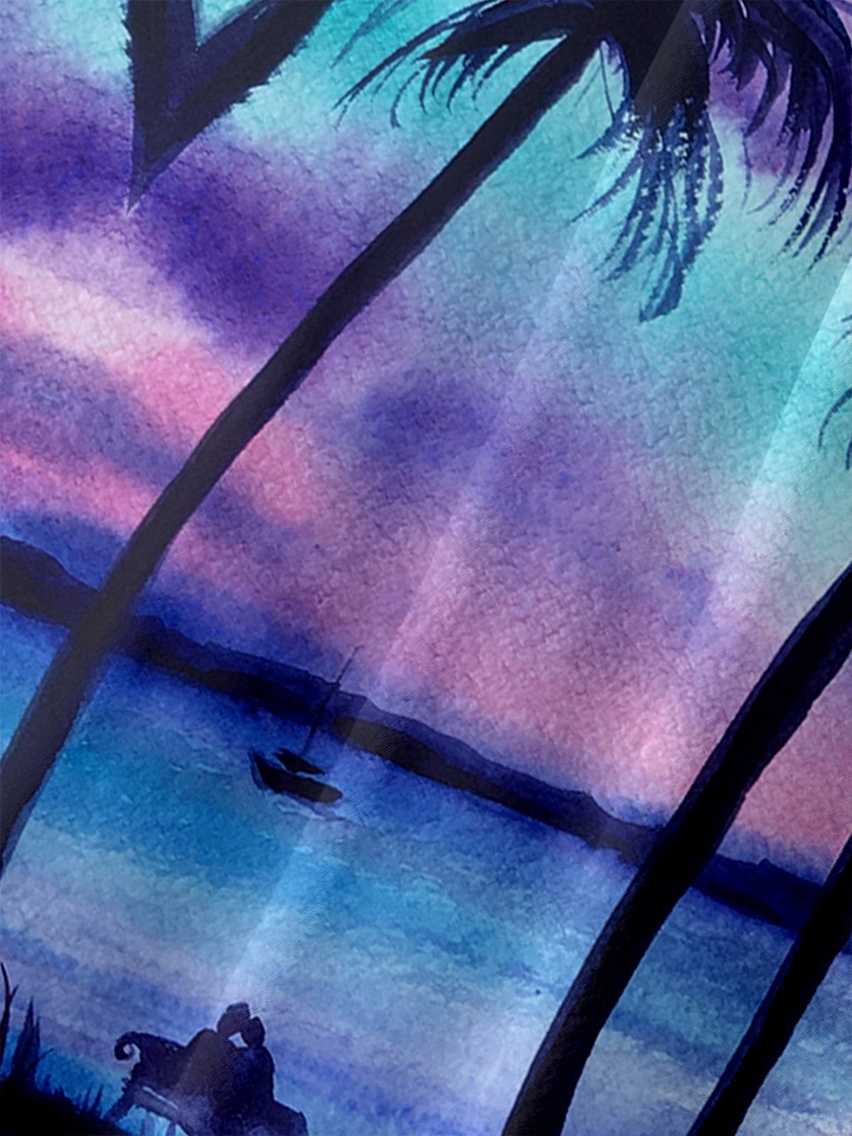 Mens Coconut Tree Sunset Print Casual Breathable Chest Pocket Short Sleeve Hawaiian Shirt
