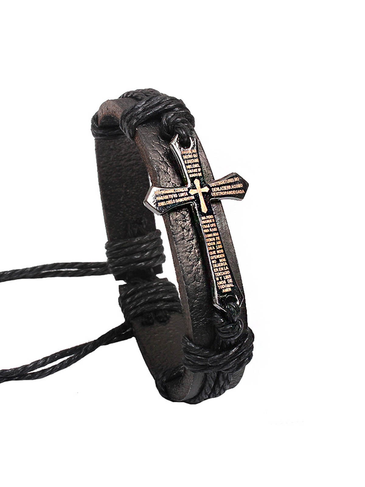 Hardaddy Men's Leather Cord Cross Bracelet