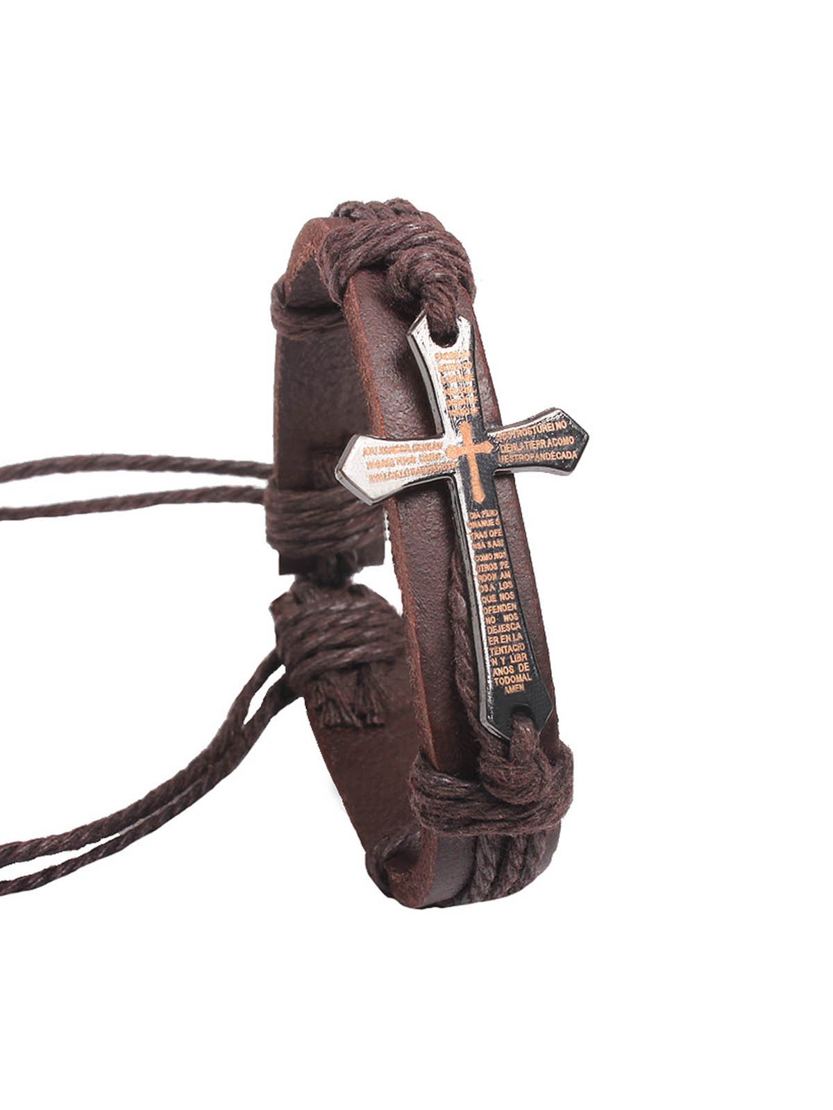 Hardaddy Men's Leather Cord Cross Bracelet