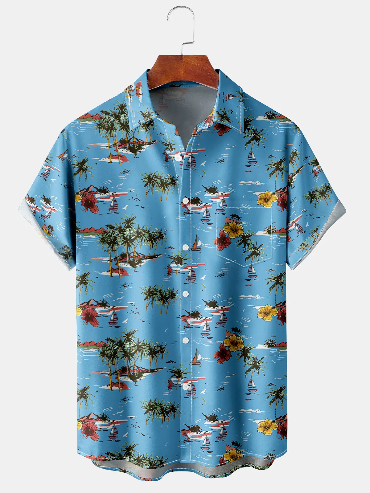 Men's Coconut Tree Print Casual Breathable Hawaiian Short Sleeve Shirt