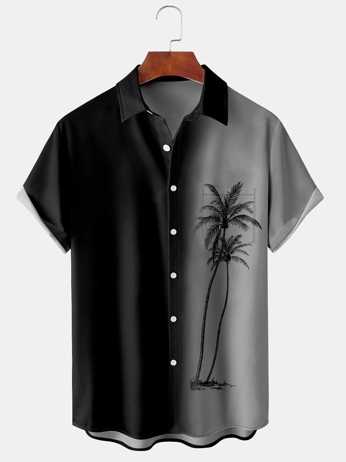 Hardaddy Men's Gradient Coconut Tree Print Casual Breathable Hawaiian Short Sleeve Shirt