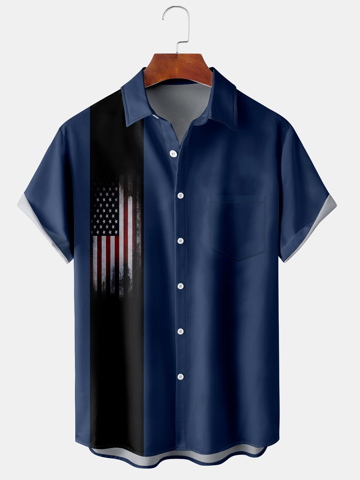 Hardaddy Men's American Flag Print Casual Breathable Hawaiian Short Sleeve Shirt