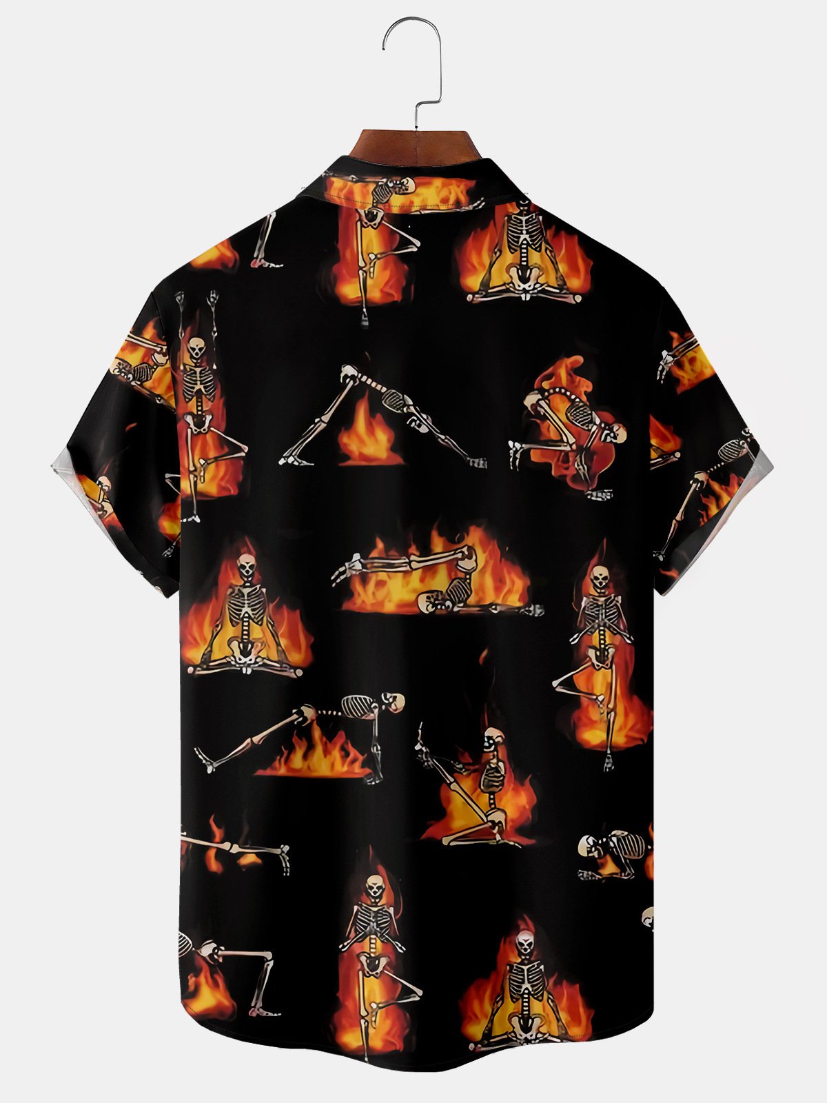 Men's Halloween Skull Print Short Sleeve Hawaiian Shirt with Chest Pocket