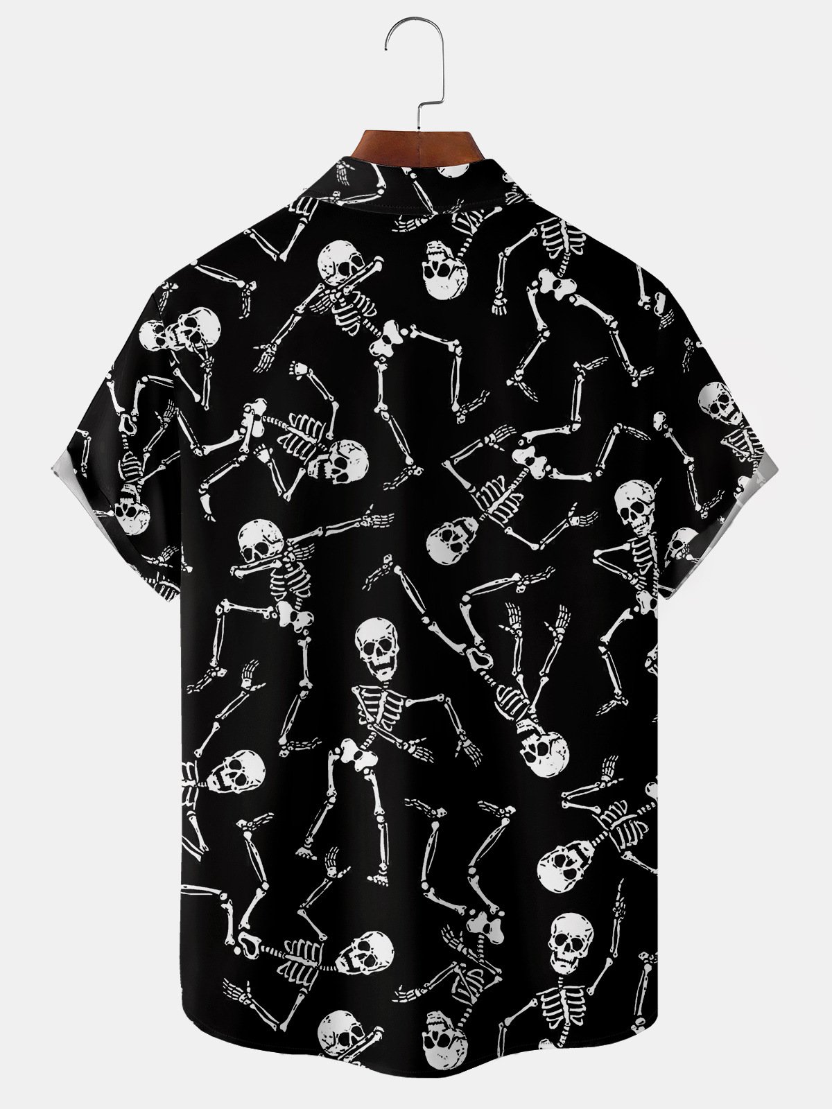 Men's Halloween Skull Print Casual Short Sleeve Hawaiian Shirt with Chest Pocket