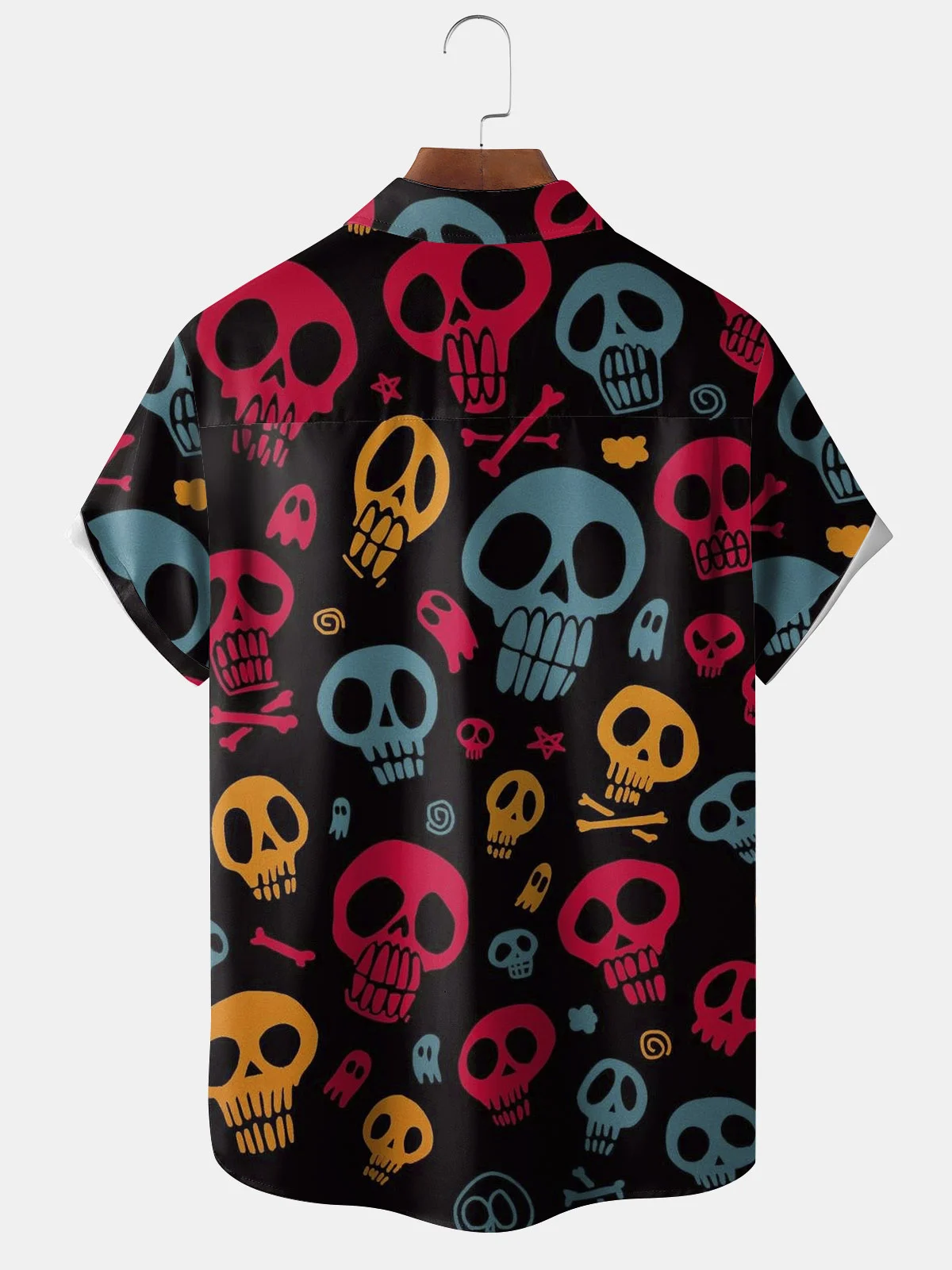 Hardaddy Men's Halloween Skull Print Casual Breathable Short Sleeve Shirt