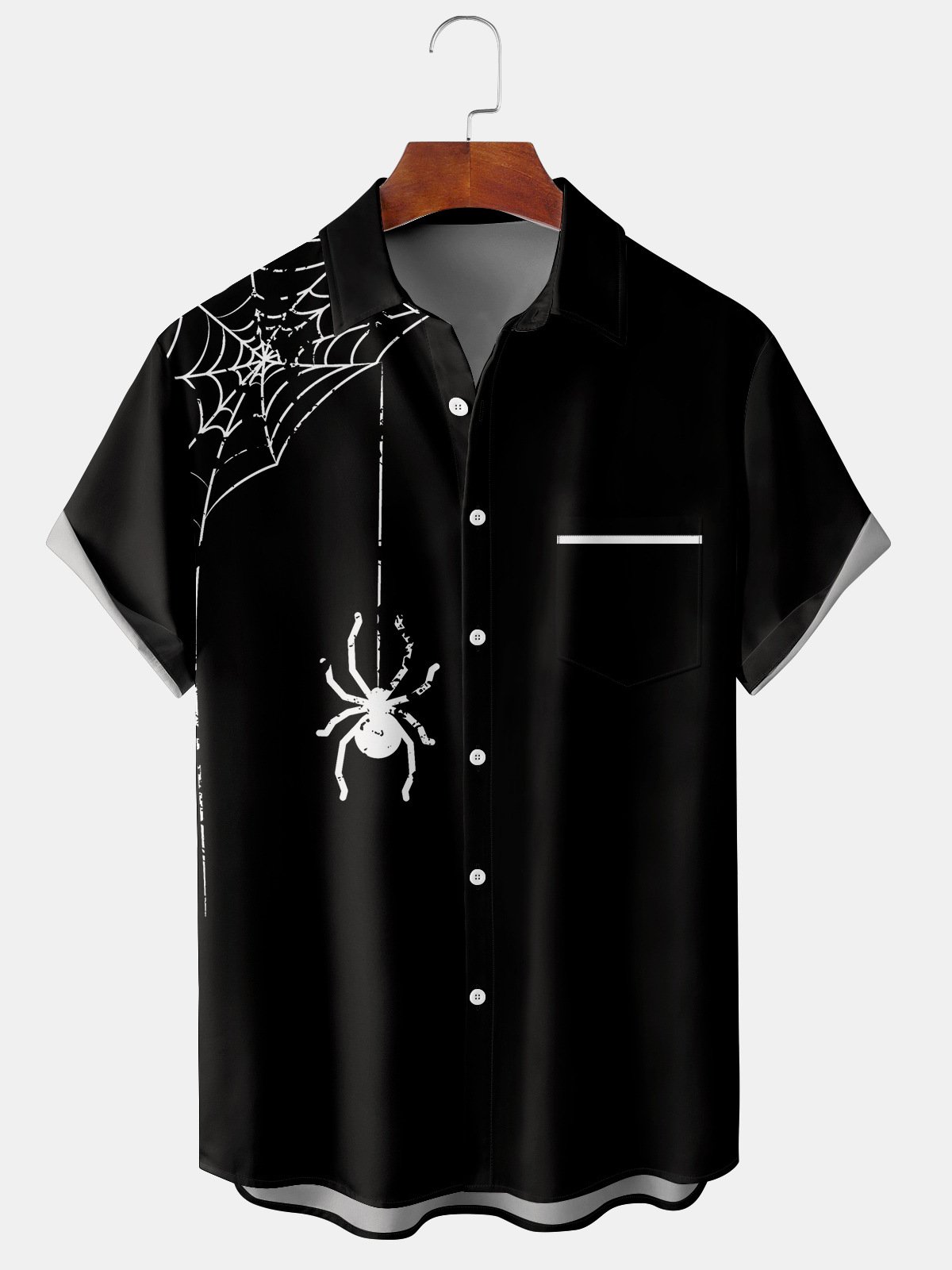 Men's Halloween Spider Print Casual Breathable Short Sleeve Shirt