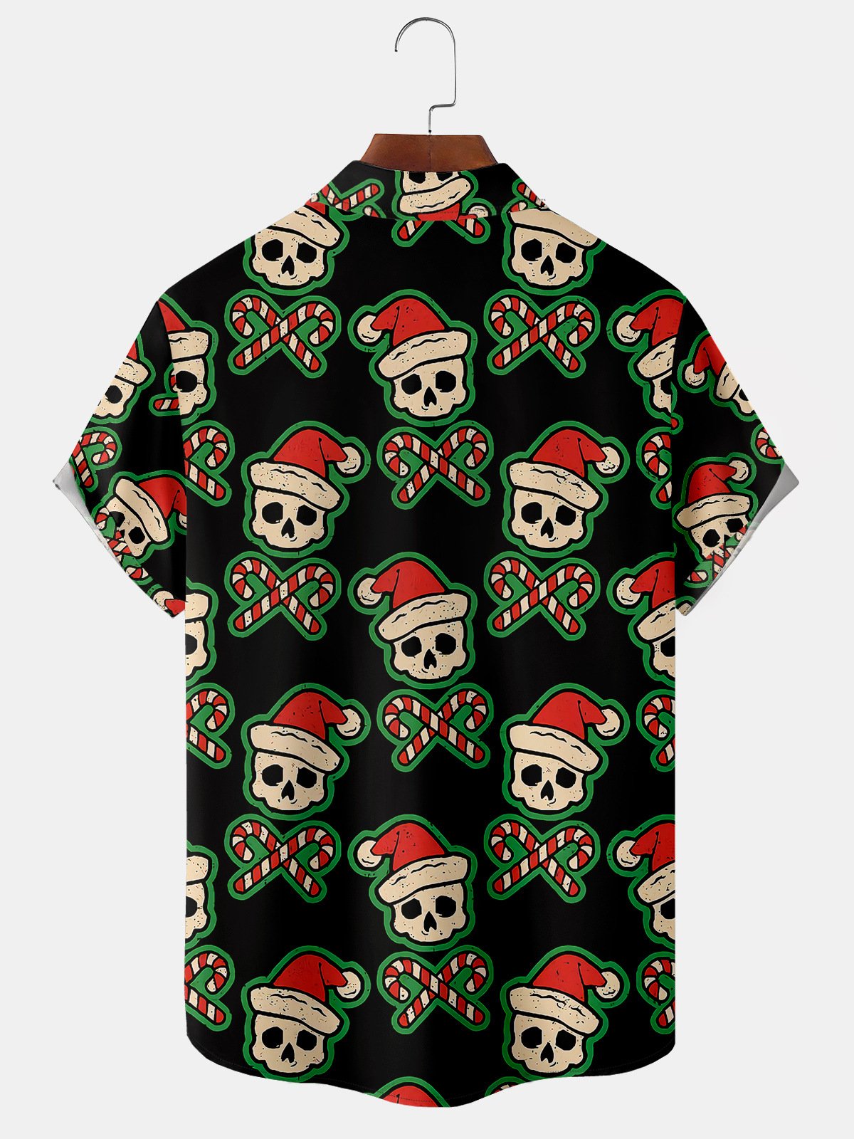 Men's New Christmas Skull Print Casual Breathable Hawaiian Short Sleeve Shirt