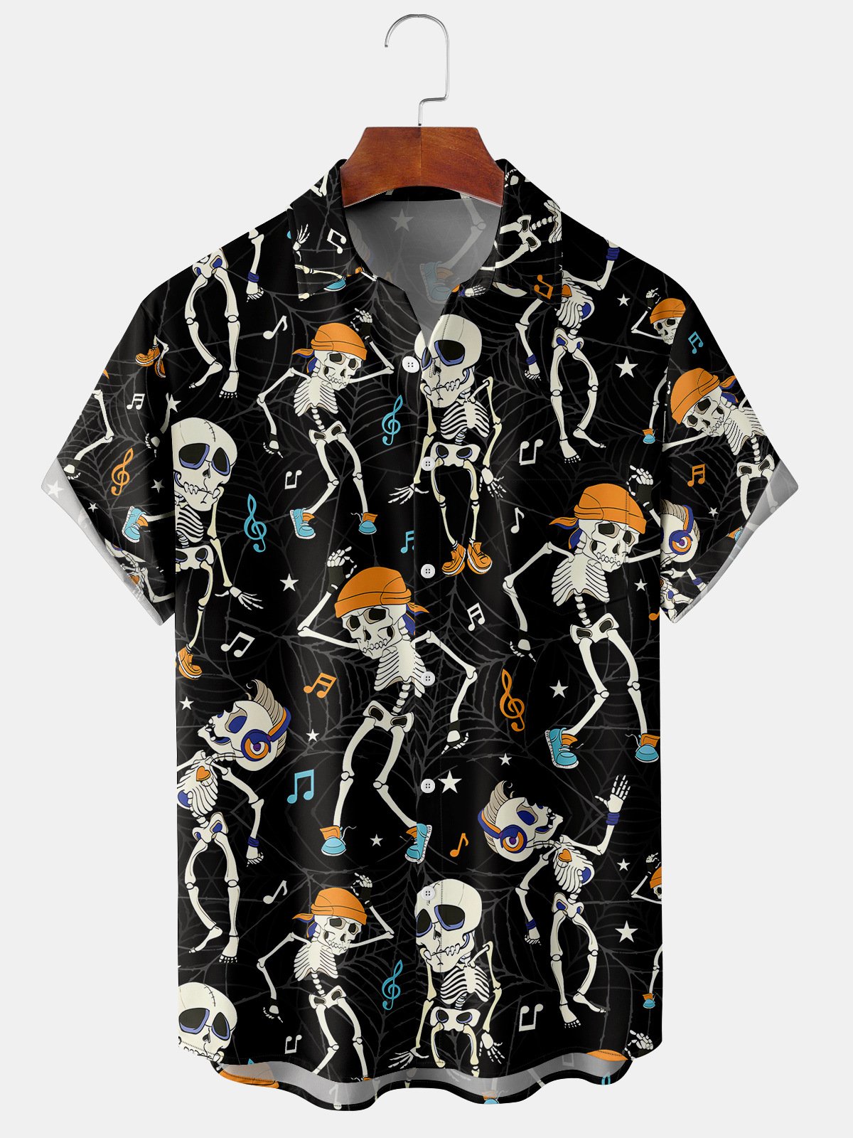 Men's Halloween Skull Graphic Print Short Sleeve Shirt