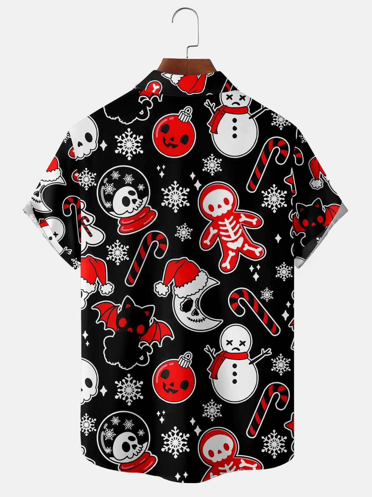 Men's New Christmas Skull Print Casual Breathable Hawaiian Short Sleeve Shirt