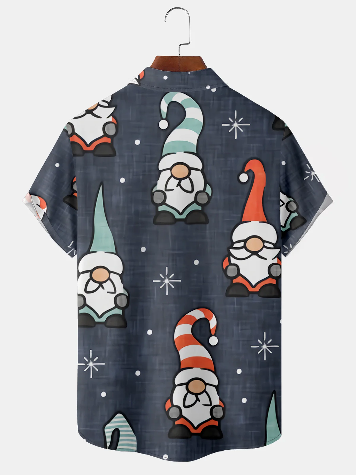 Casual Style Holiday Series Retro Christmas Christmas Gnome Element Pattern Lapel Short-Sleeved Shirt Print Top