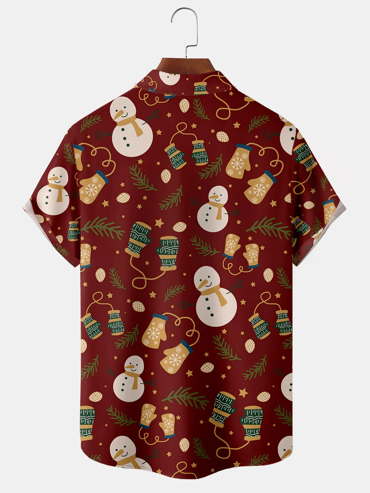 Men's New Christmas Snowman Print Casual Breathable Hawaiian Short Sleeve Shirt