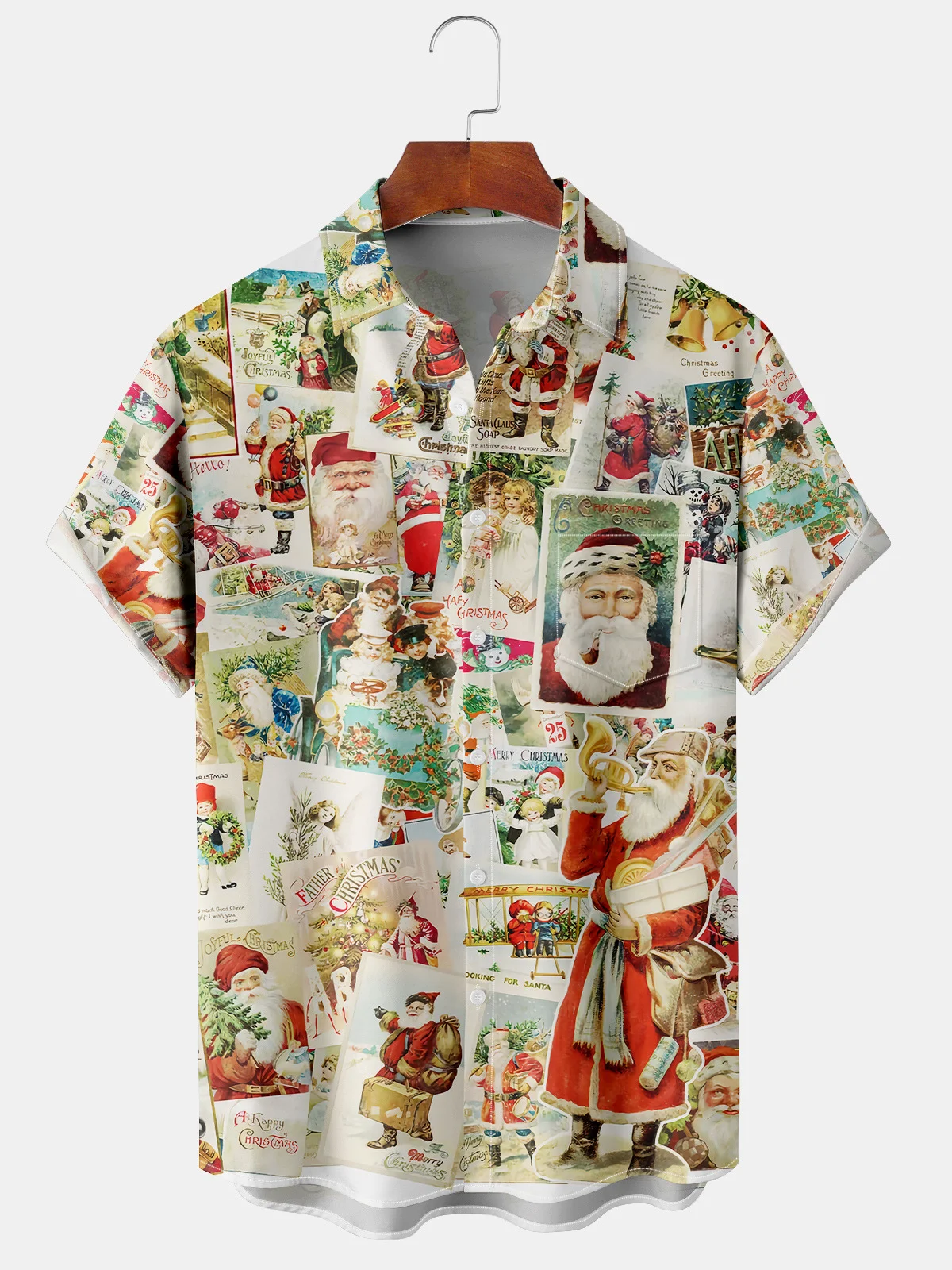 Men's Christmas Elements Santa Graphic Print Short Sleeve Shirt