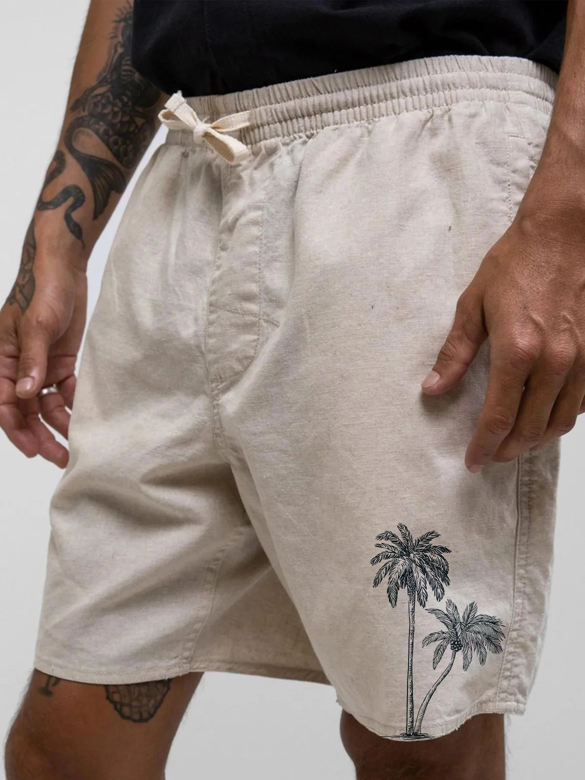 Men's Coconut Tree Graphic Print Cotton Linen Shorts