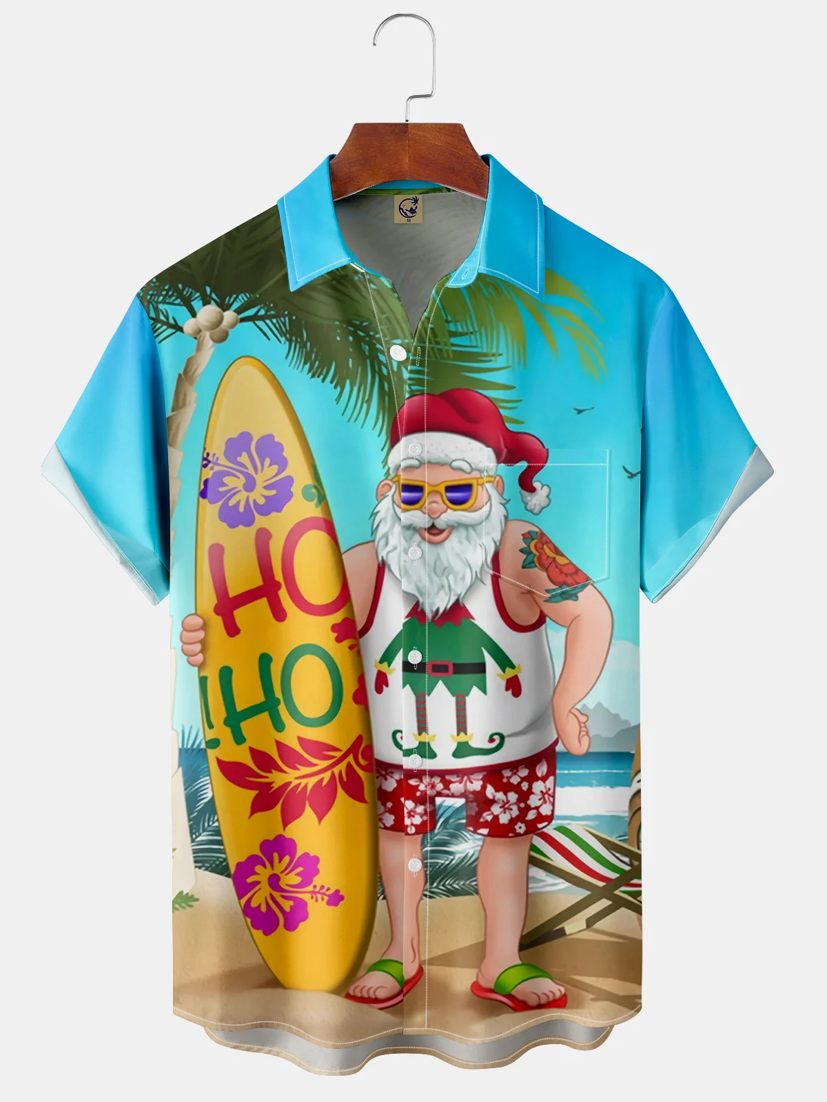 Men's Christmas Collection Printed Casual Short Sleeve Hawaiian Shirt with Chest Pocket