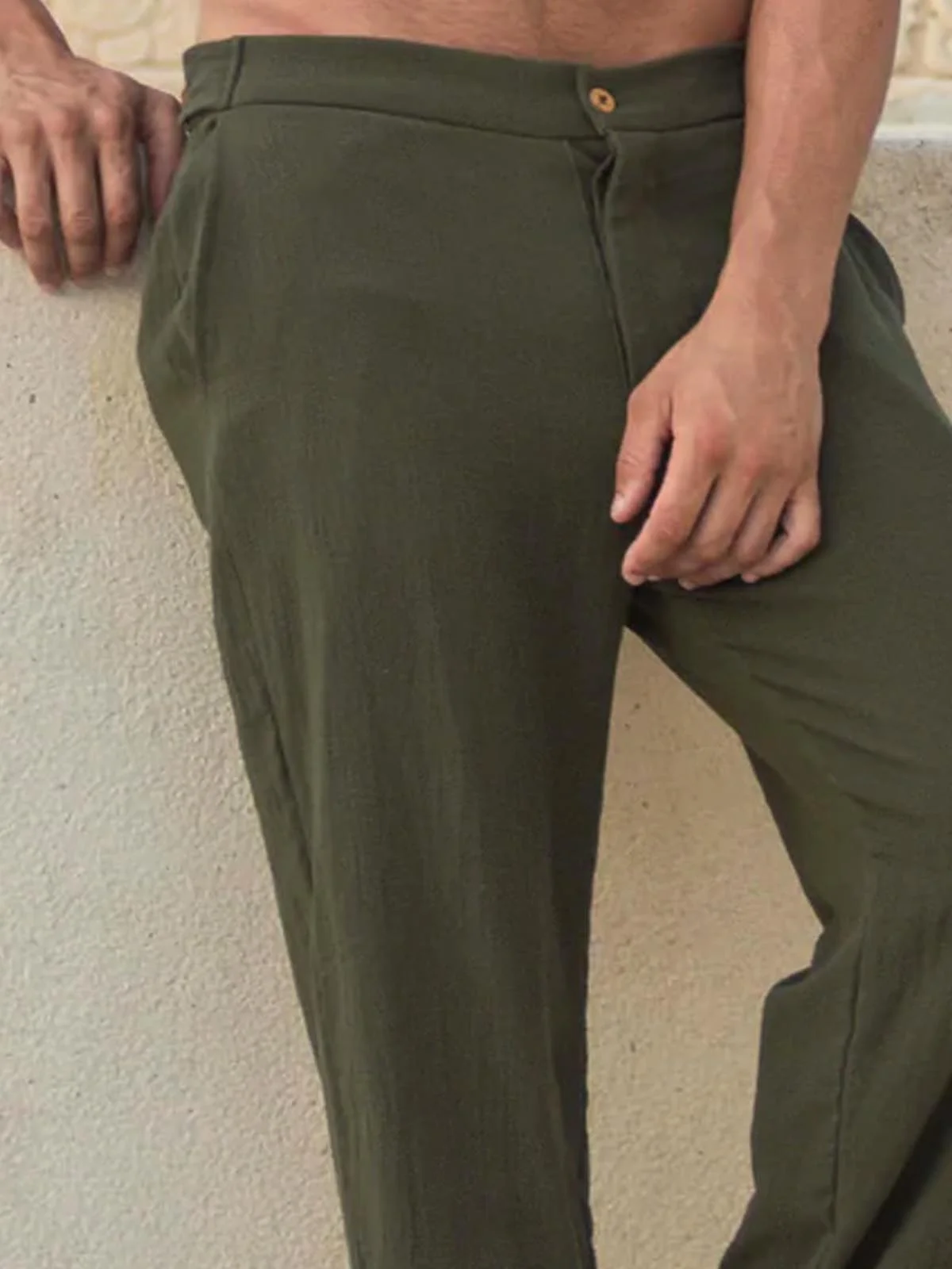 Cotton and Linen Plain Hawaiian Casual Trousers