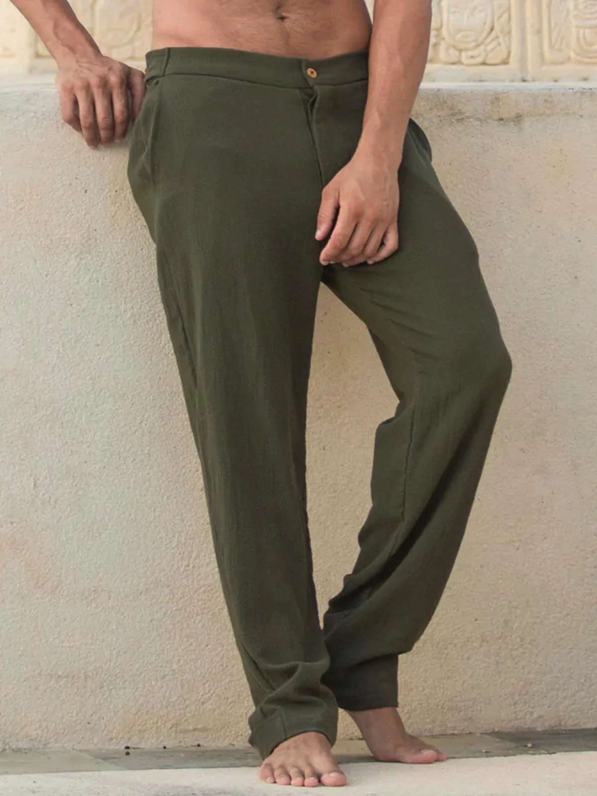 Cotton and Linen Plain Hawaiian Casual Trousers