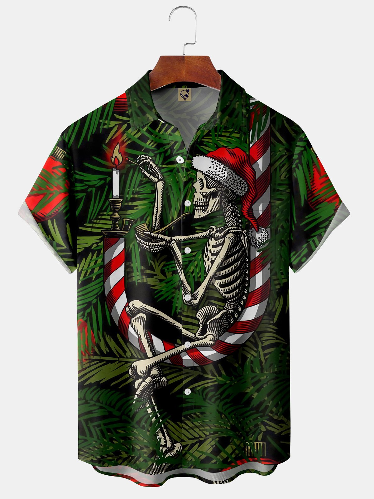 Men's Christmas Collection Printed Casual Short Sleeve Hawaiian Shirt with Chest Pocket