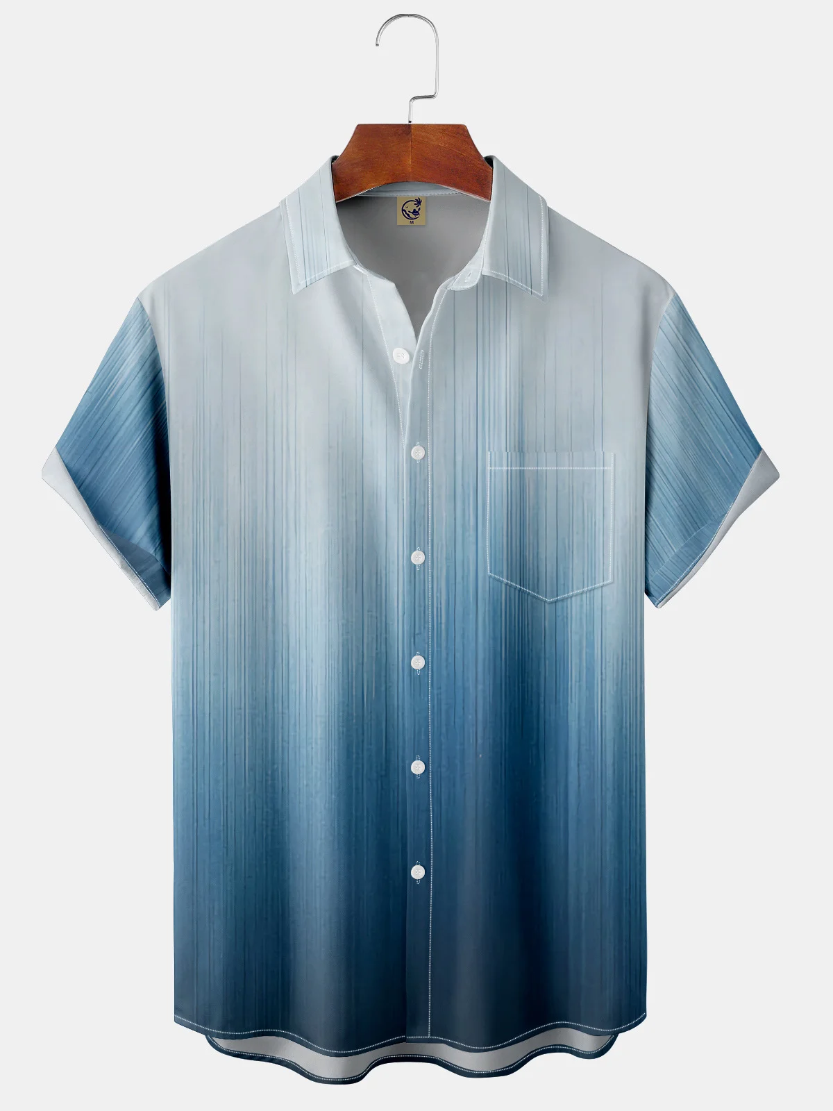 Hardaddy Mens Ombre Gradient Print Front Buttons Soft Breathable Chest Pocket Casual Hawaiian Shirt