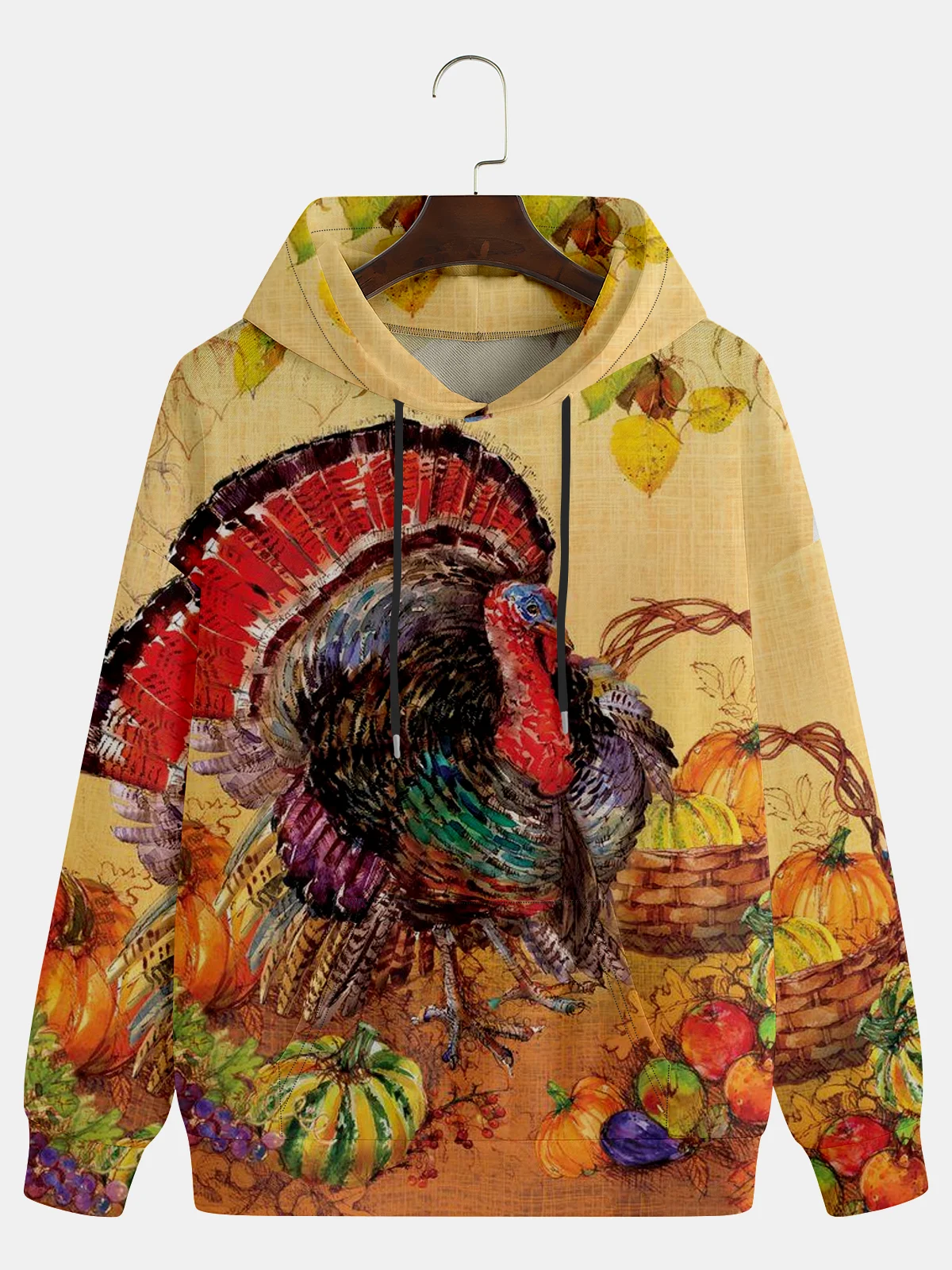 Men's Thanksgiving Turkey Pumpkin Graphic Print Hoodie