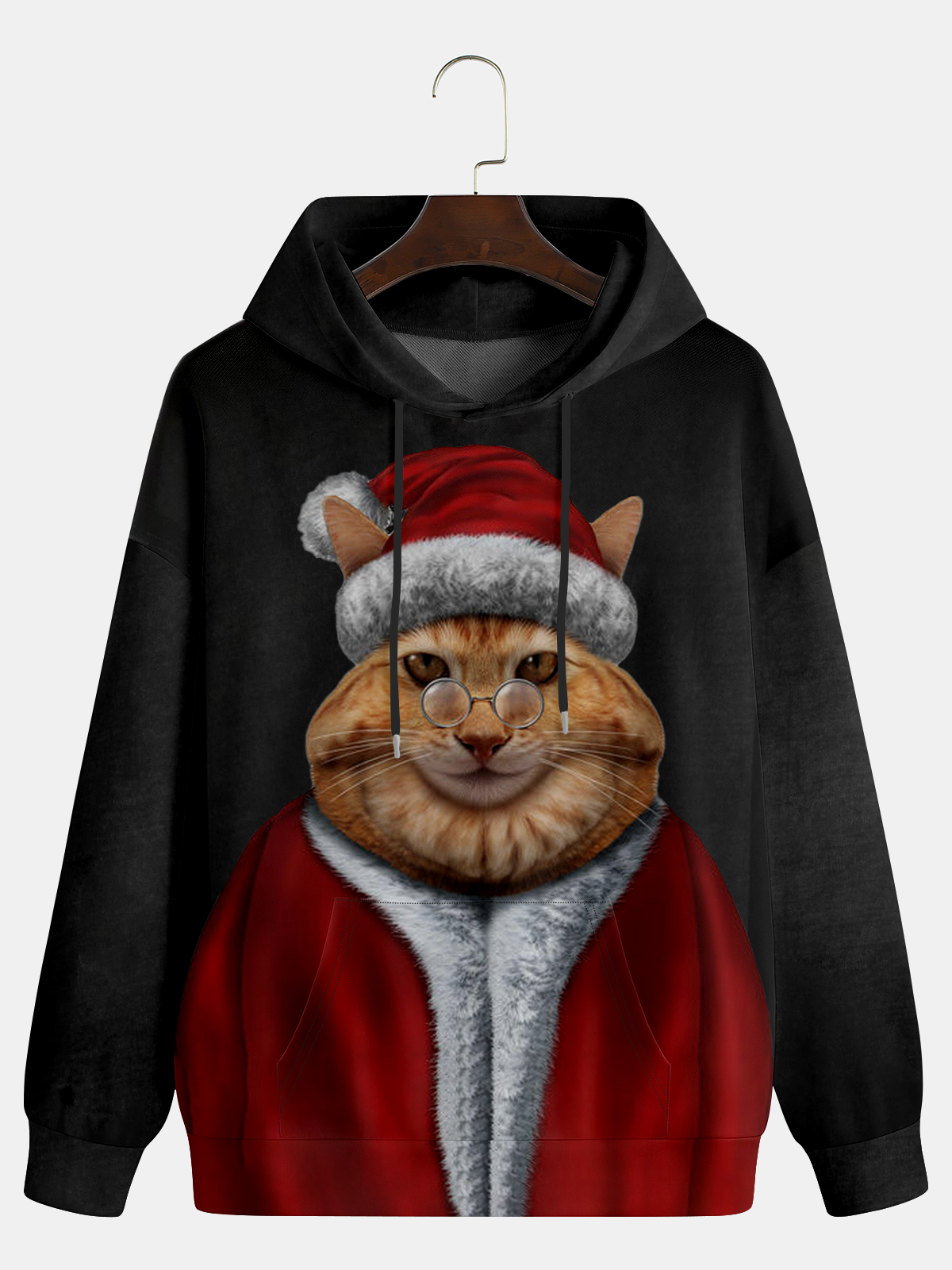 Men's Christmas Elements Cat Graphic Print Hoodie