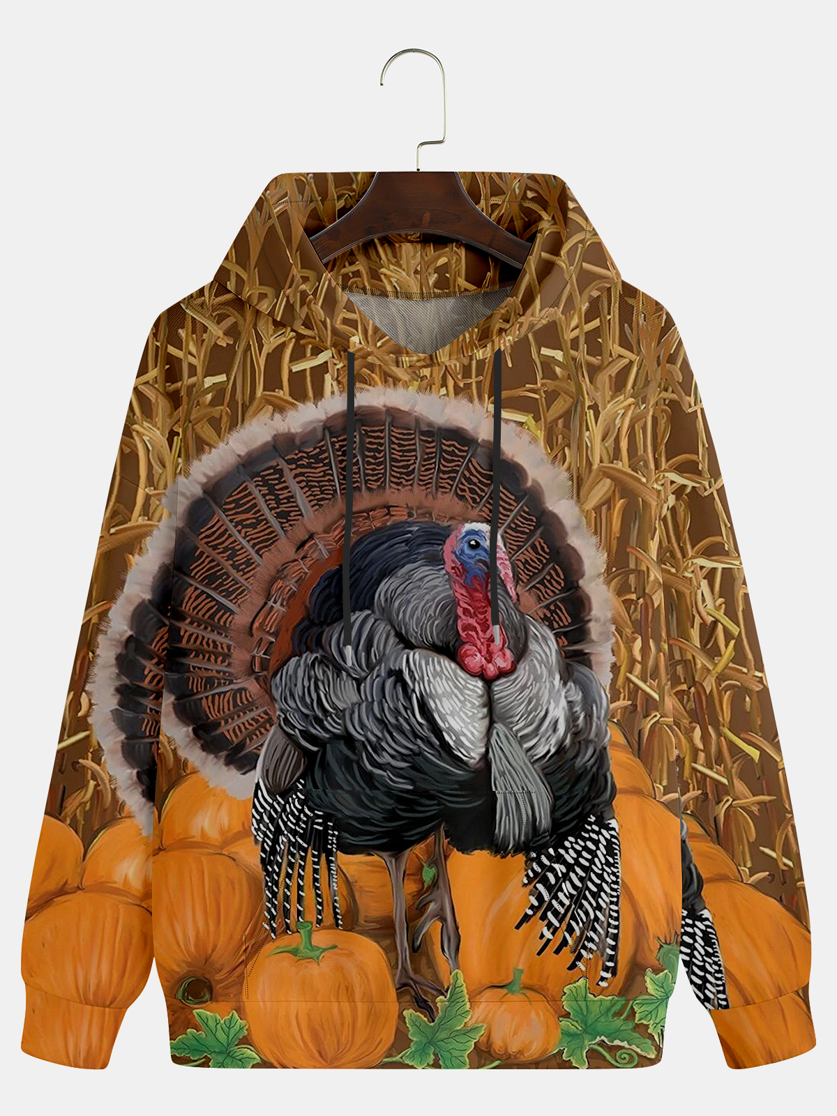 Men's Thanksgiving Turkey Pumpkin Graphic Print Hoodie