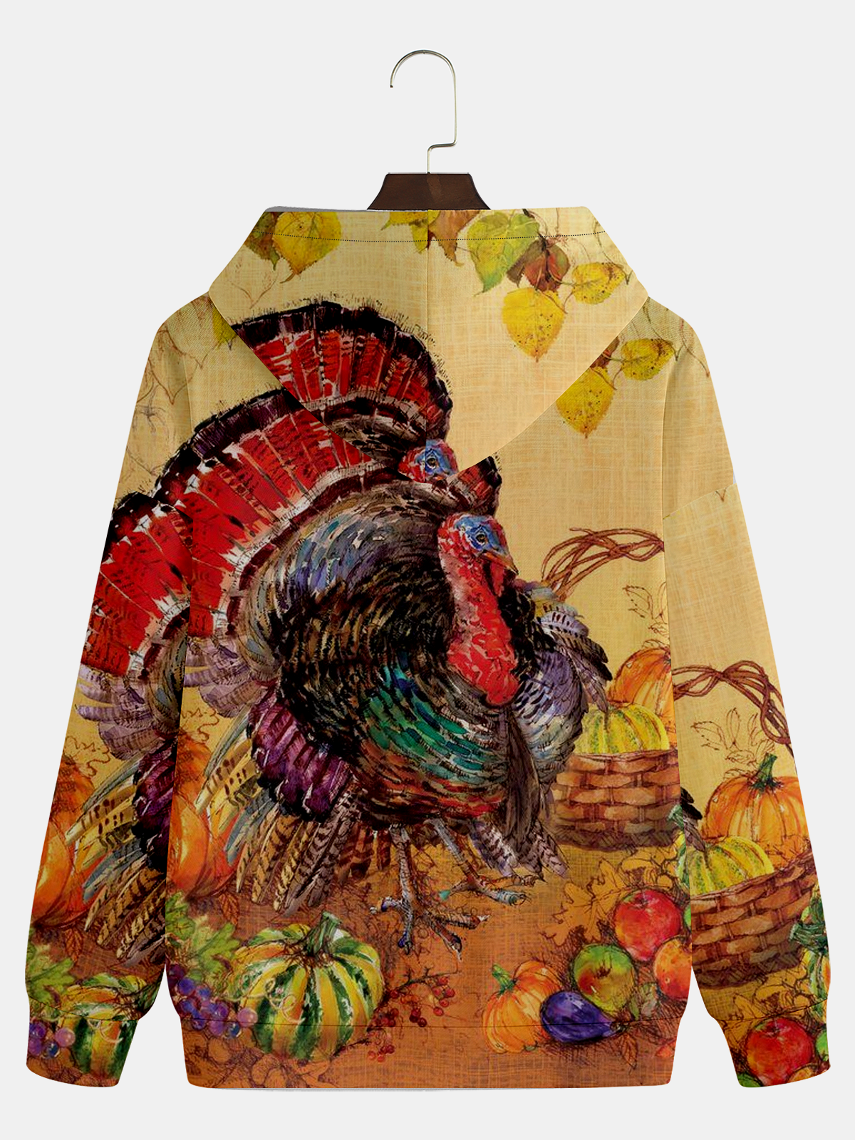 Men's Thanksgiving Turkey Pumpkin Graphic Print Hoodie