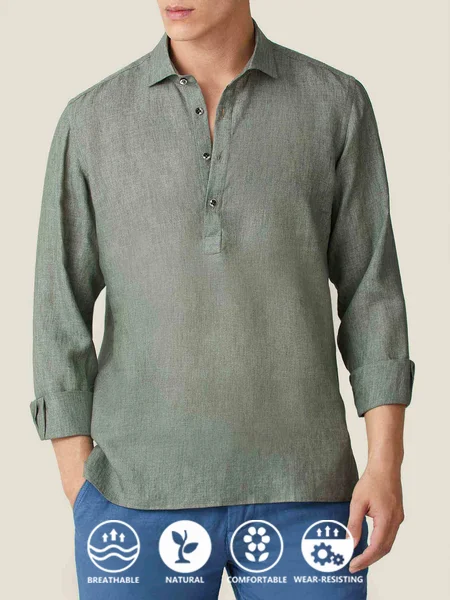 Cotton-flax style n casual long-sleeved linen shirt in clean color base