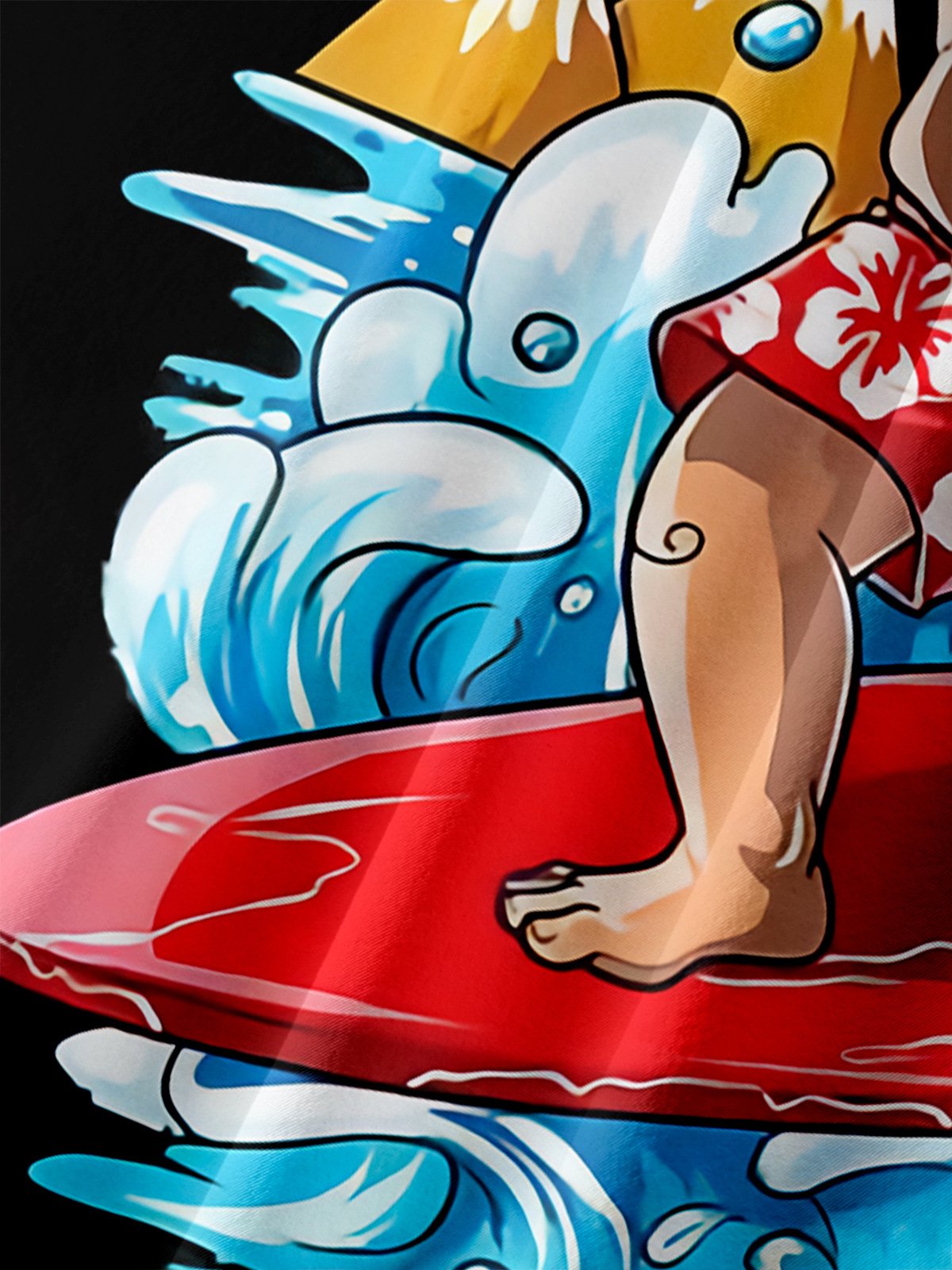 Mens Christmas Santa Surfing Print Breathable Chest Pocket Button Casual Hawaiian Shirt