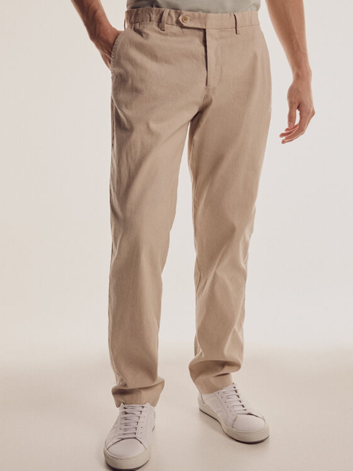 Plain Cotton Elastic-Waist Straight Pants